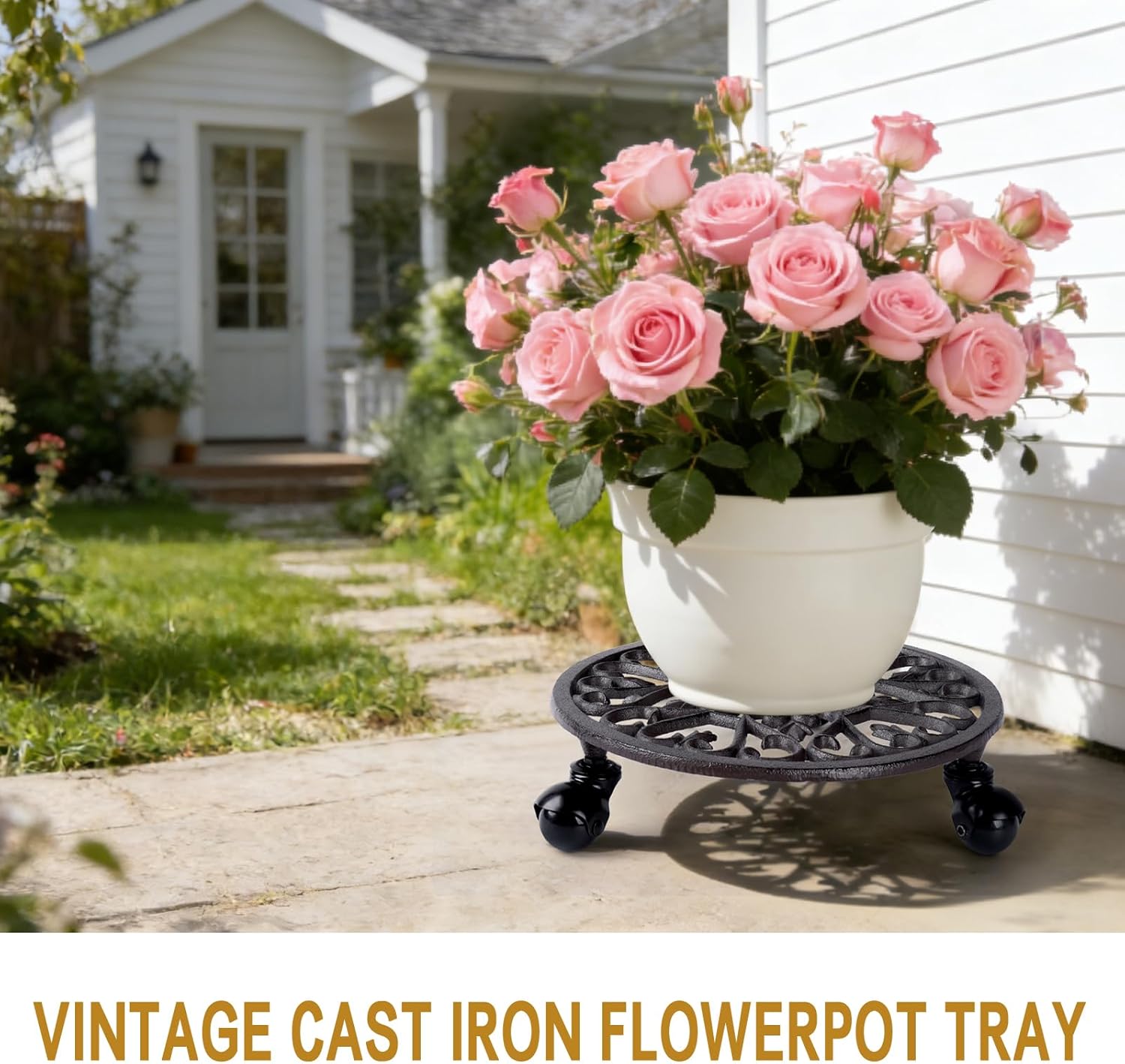 2 Pcs Heavy Cast Iron Plant Caddy,Rolling Plant Stand With 360° Wheels Rustproof Plant Holder For Garden,Patio,Home Decor