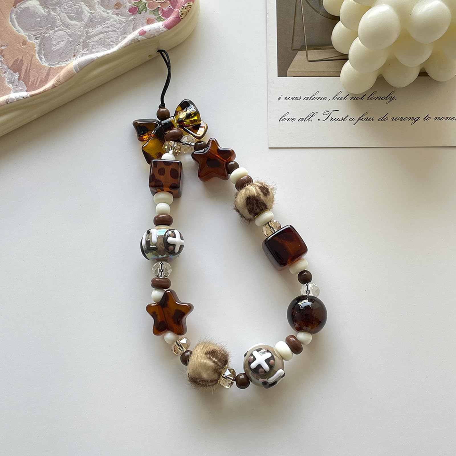 Leopard Print Phone Charm with Beaded Design,Y2K Star Phone Charms Accessories with Bow Detail for Bag Keychain Camera — view 6