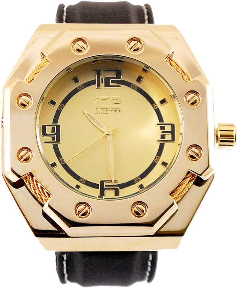 Ice Master Designer 14k Gold Tone King Sports Watch Kc Style with Black Rubber Silicone Band