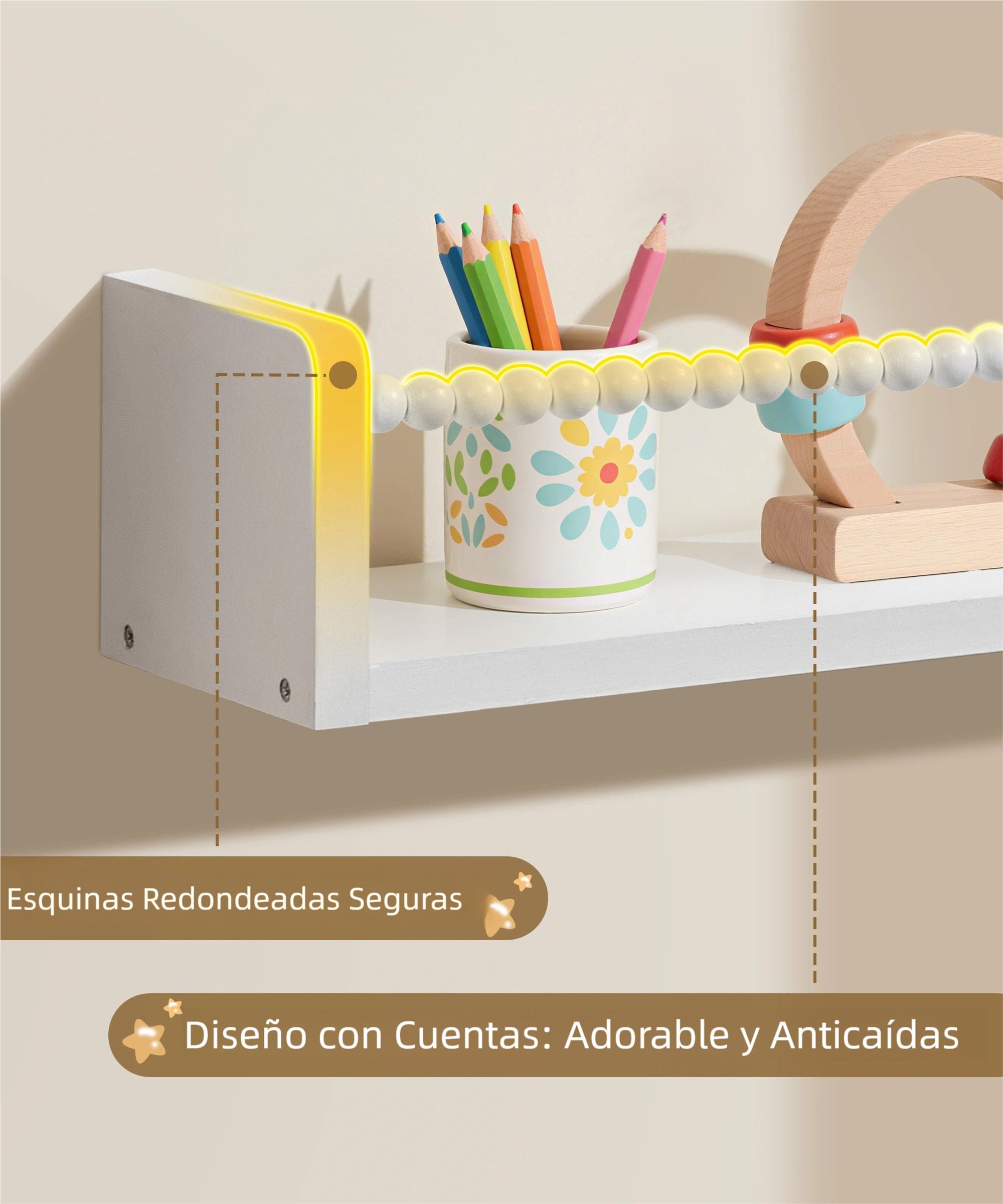Estantería Infantil, Libreria Infantil Blanca con Barra de Perlas | 58cm Estanteria Libros Infantil Juego de 3, Biblioteca, Almacenaje, Decoración, para Libros, Juguetes para Cuarto Infantil