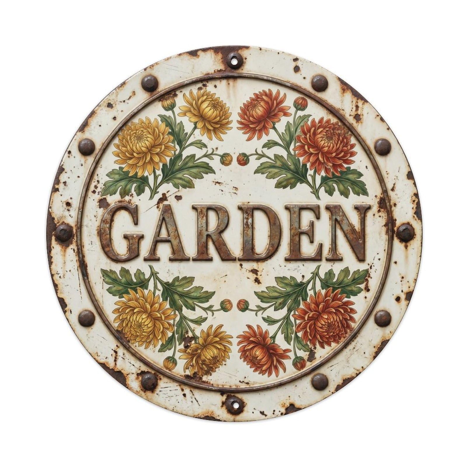 Chrysanthemum Garden Botanical Floral Outdoor Label Metal Tin Sign