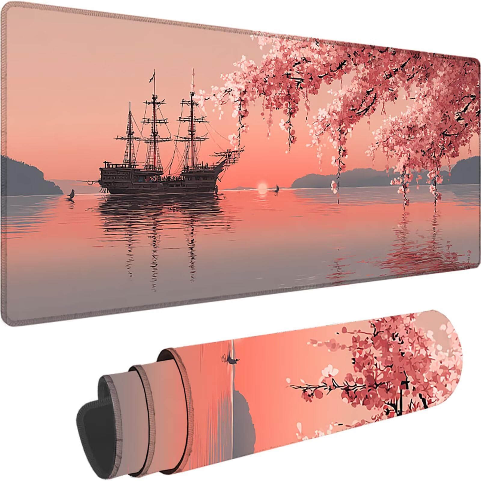 Tappetino Mouse Gaming Rosa Tappetino Mouse XXL 1000x500x3 mm, Fiore Mousepad Accessori Gaming con Bordi Cuciti, Sottomano Scrivania Migliorare la Precisione e la Velocità per Giocatori, Regalo w-3398