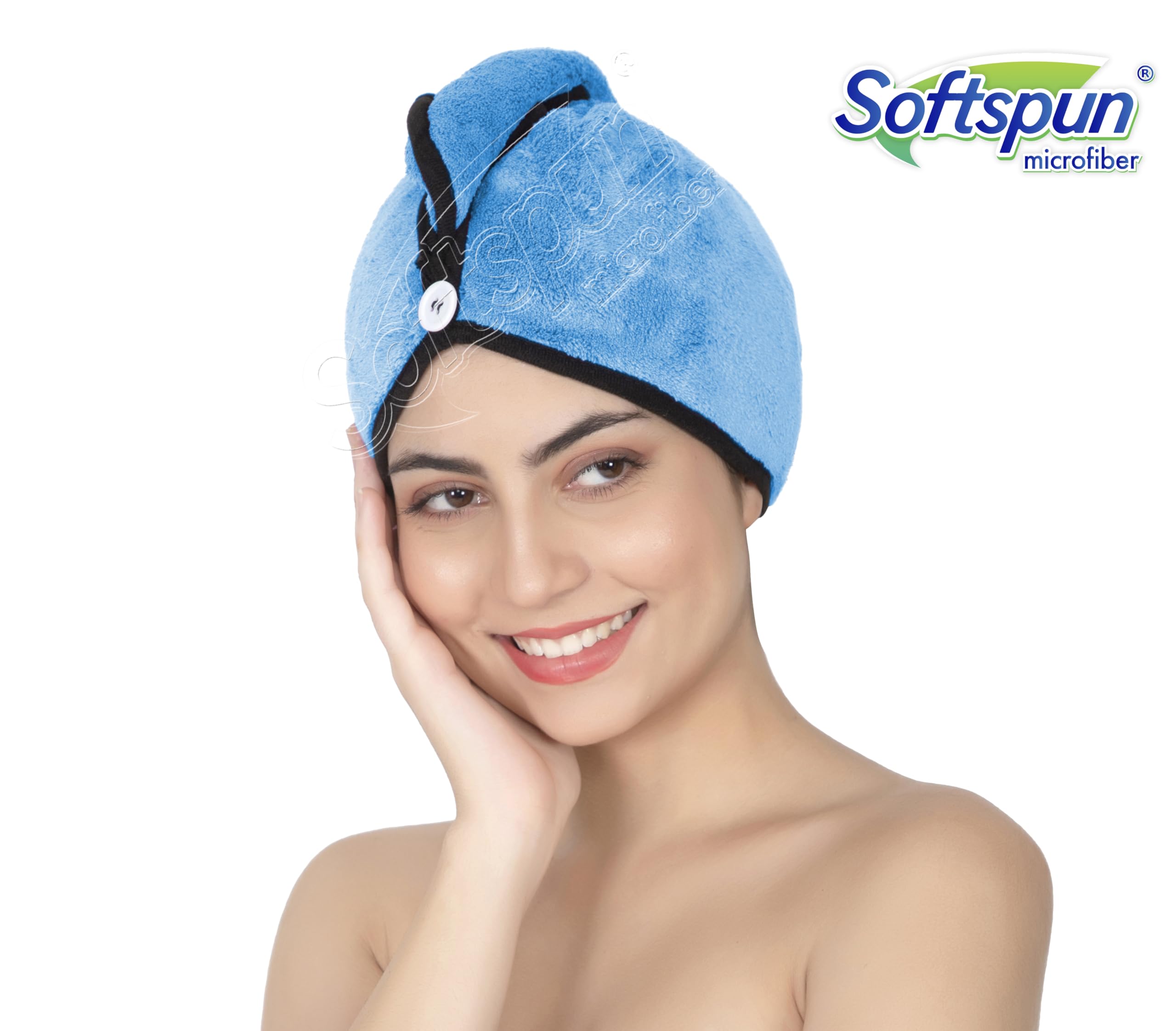 SOFTSPUN Microfiber Hair Cap 1 Pcs 70X25 cm Sky Blue 280 GSM Super Absorbent Quick Dry Hair Turban for Drying All Kinds of Hair Straight or Curly Short or Long Thin or Thick Hair. 1