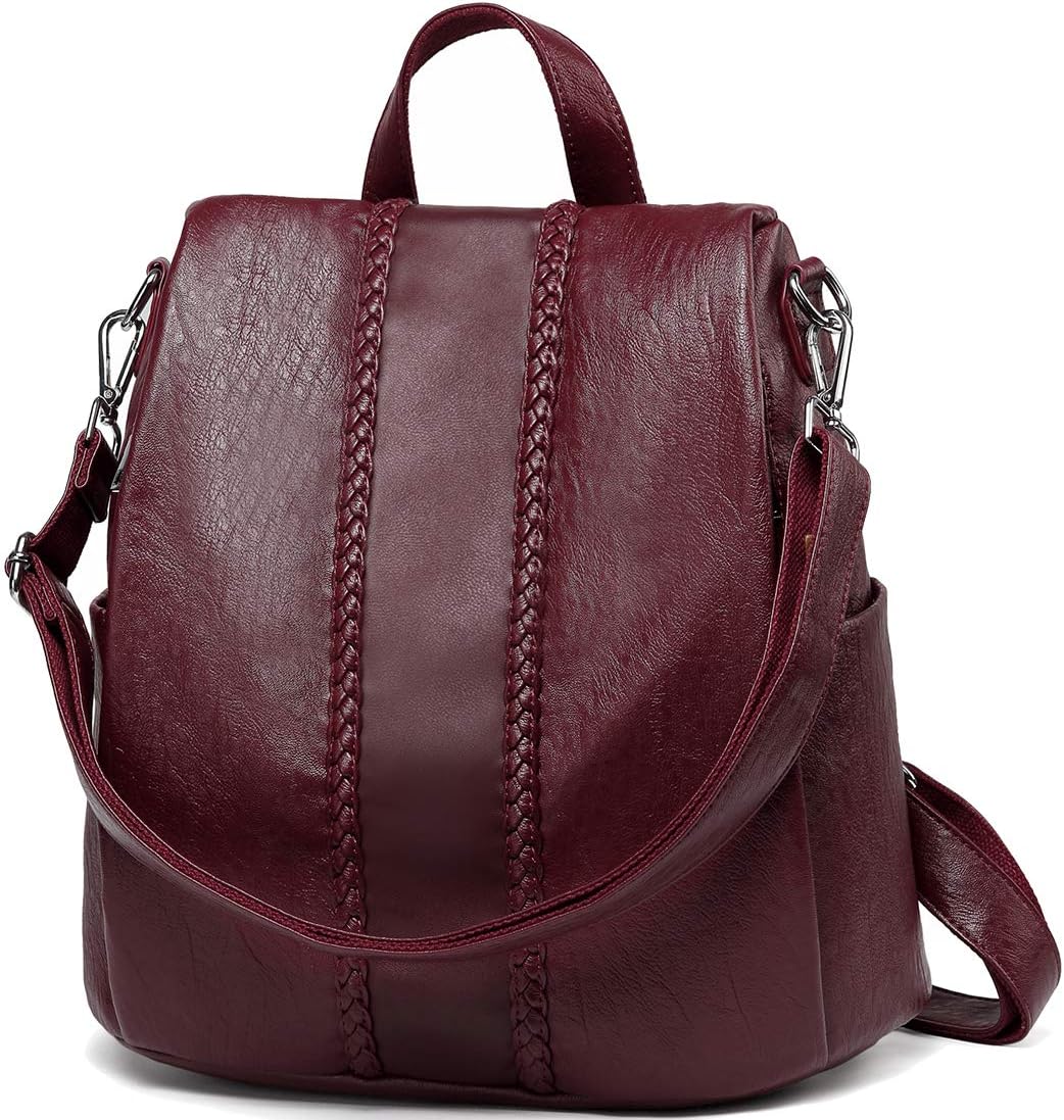 Anti-theft PU Leather Backpack with 3 Ways to Carry Shoulder Bag for Women Vintage Weave