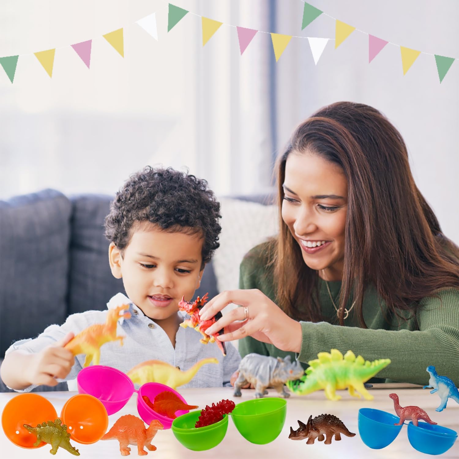 24Pack Easter Eggs with Dinosaur Toys Easter Basket Stuffers Easter Party Favors for Kids Easter Egg Hunt Filler Classroom Prizes - Image 7