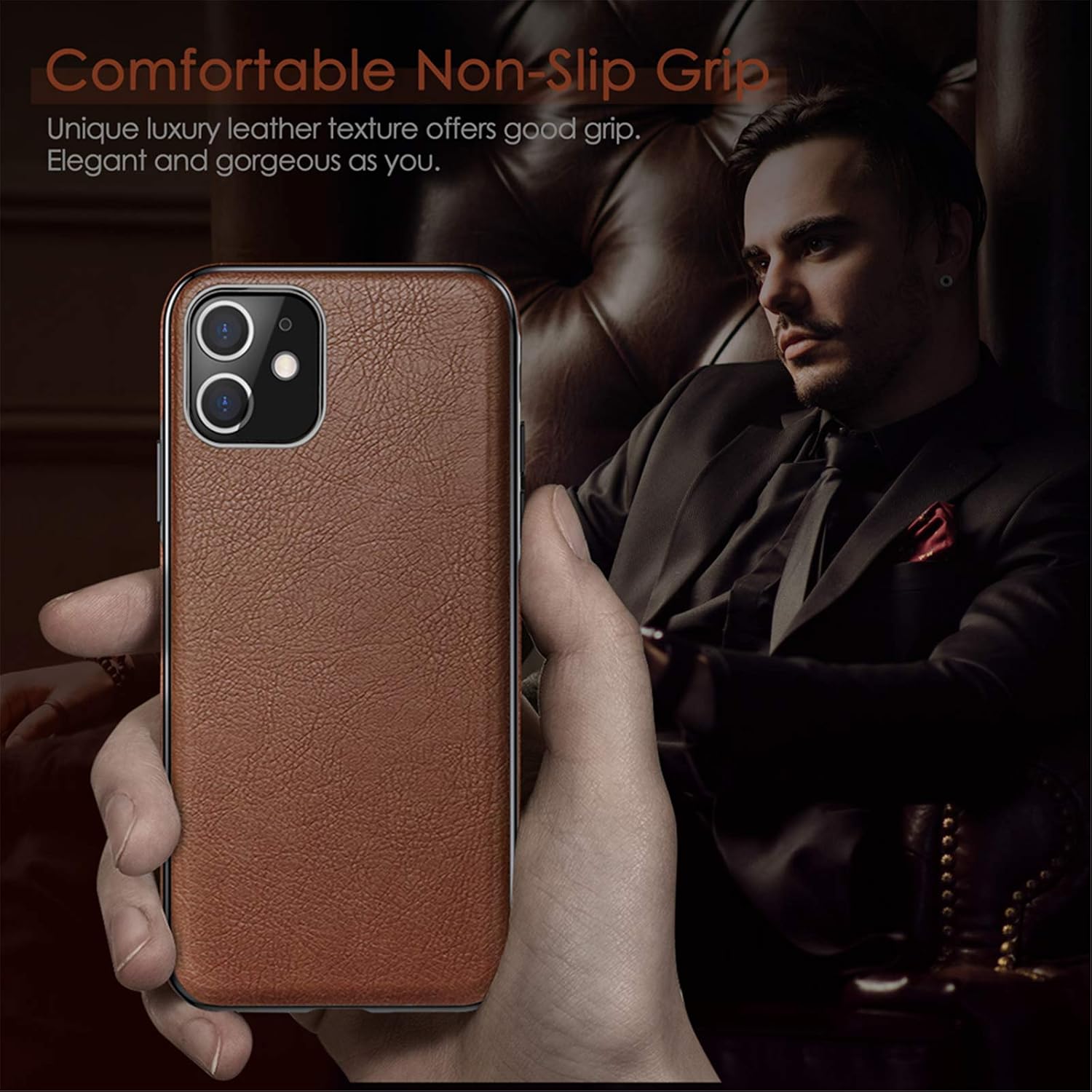 LOHASIC iPhone 11 Case, Slim Thin Luxury PU Leather Non Slip Soft Grip Flexible Shockproof Cases Compatible with Apple iPhone 11 6.1 inch New Version - Brown