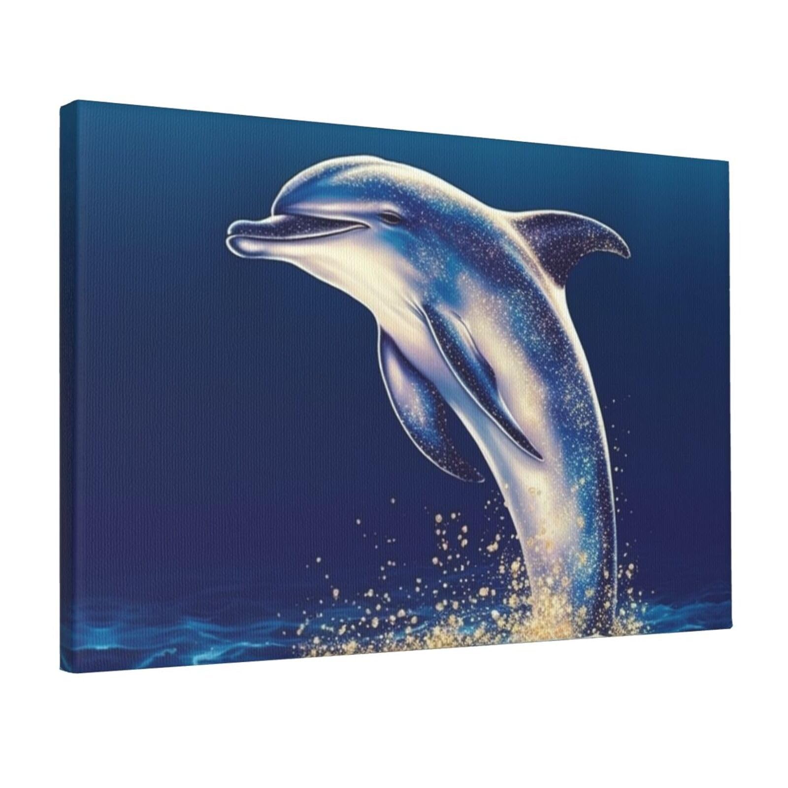 Canvas Wall Art for Living Room Wall Decor 12"x18" Modern Artwork Painting Pictures Hanging Canvas Prints Glitter dolphin Aesthetic Wall Art for Bedroom Bathroom Office Wallart Decor