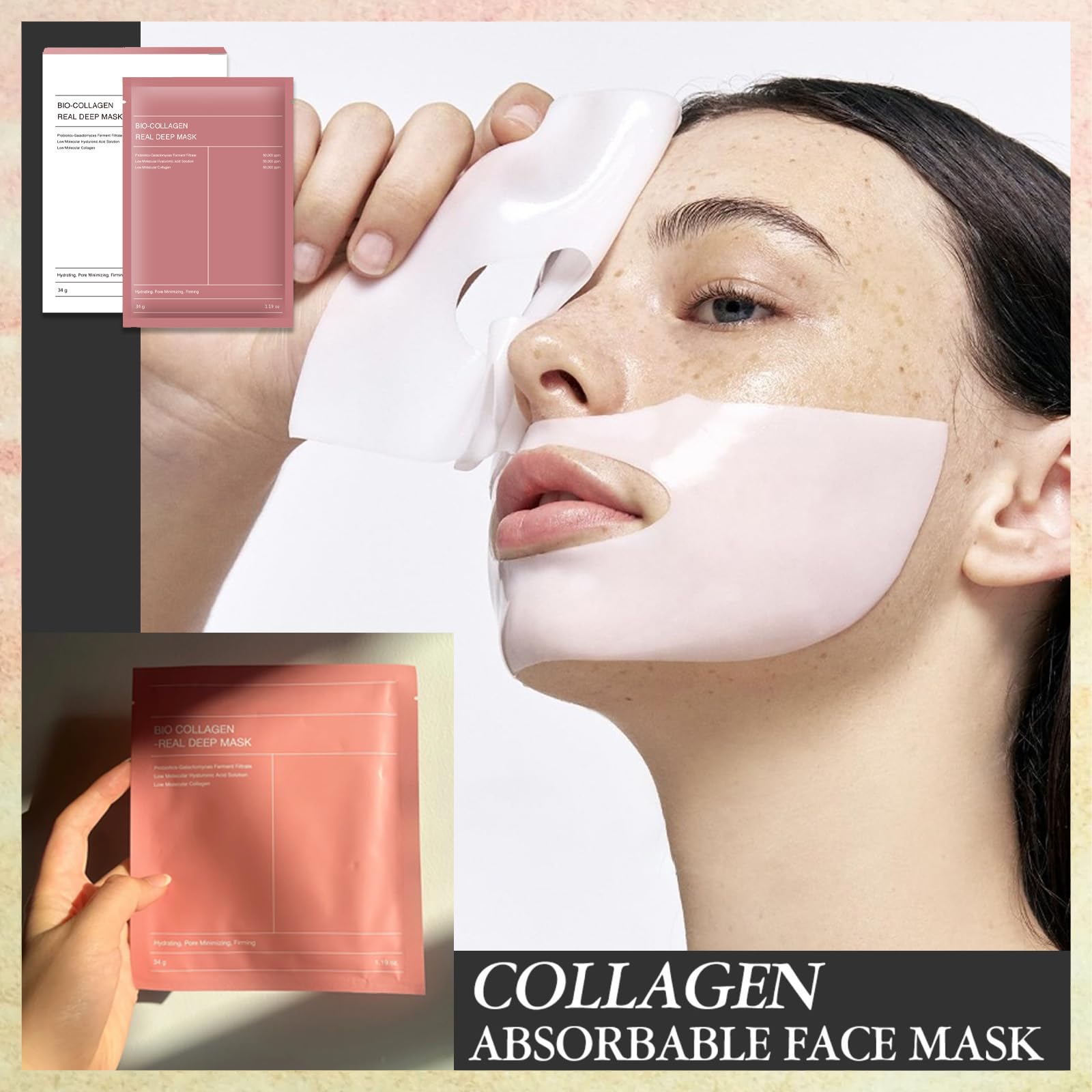 BIO COLLAGEN-MASK, Deep Collagen Anti-Wrinkle Moisturising Mask - Anti-Wrinkle, Korean Overnight Mask, Pore Shrinking (Pack of 4) - Image 3