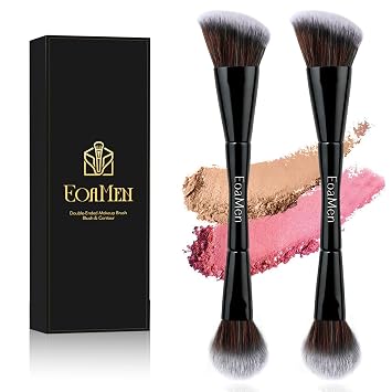 Blush Brush, Dual-Ended Foundation Makeup Brush for Contouring, Blending, and BronzingAngled & Round, Angled Contoured for Flawless Face Foundation, Vegan & Cruelty-Free