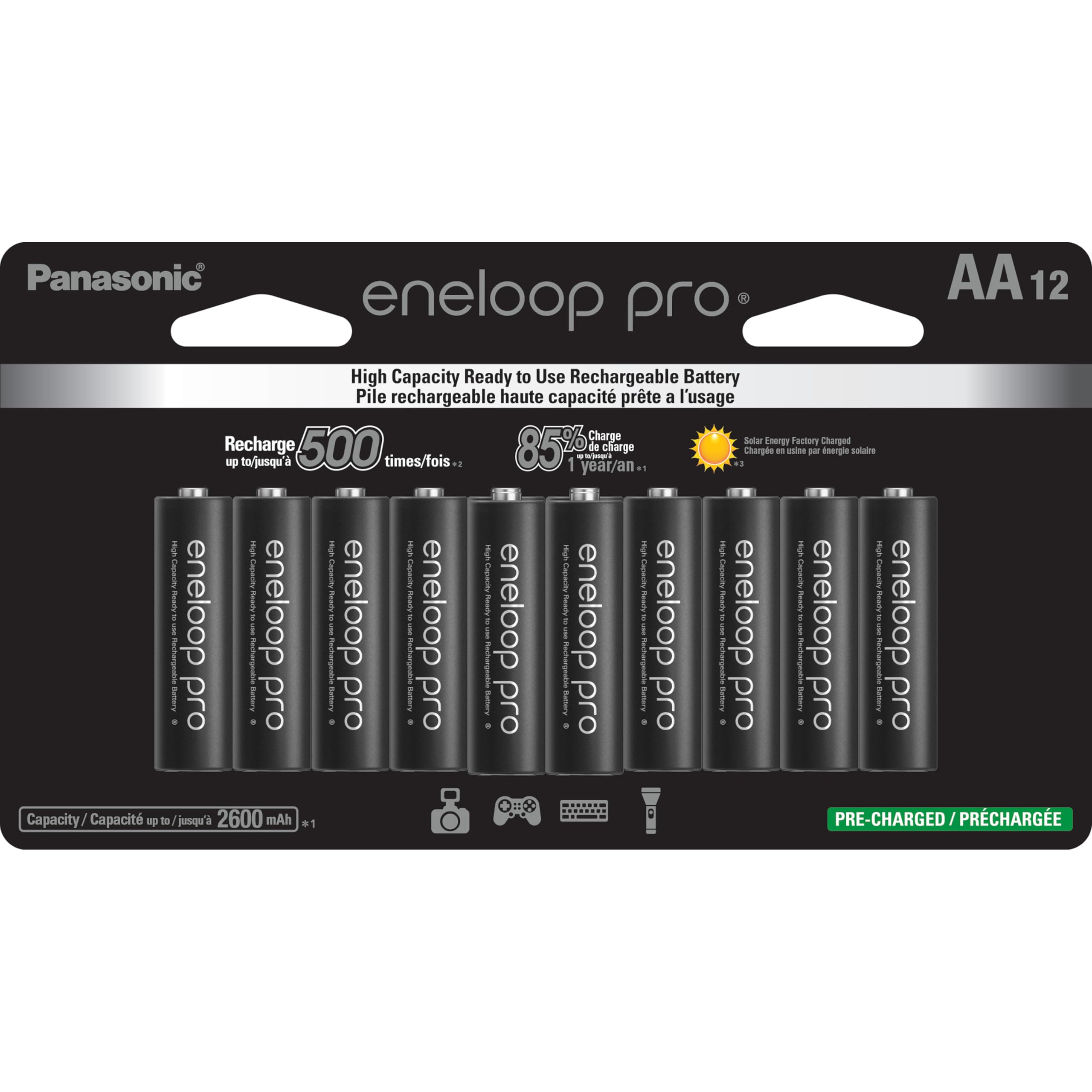 Eneloop Panasonic BK-3HCCA12FA pro AA High Capacity Ni-MH Pre-Charged Rechargeable Batteries, 12-Battery Pack