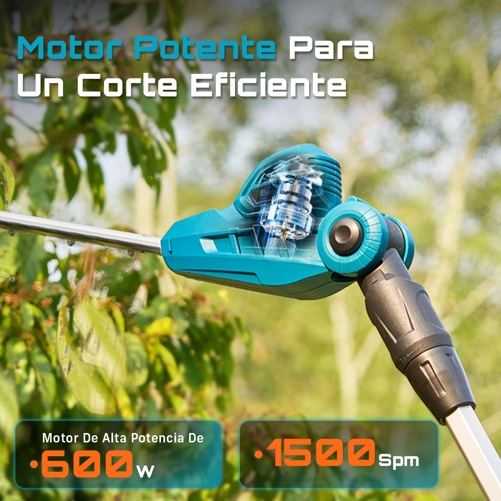 SEESII Cortasetos Telescópico Eléctrico: Cortasetos a Batería con Hoja de Doble Acción de 40 cm, 2 Baterías 4,0Ah, Cabezal Giratorio 135°, para Setos Altos y Arbustos Densos