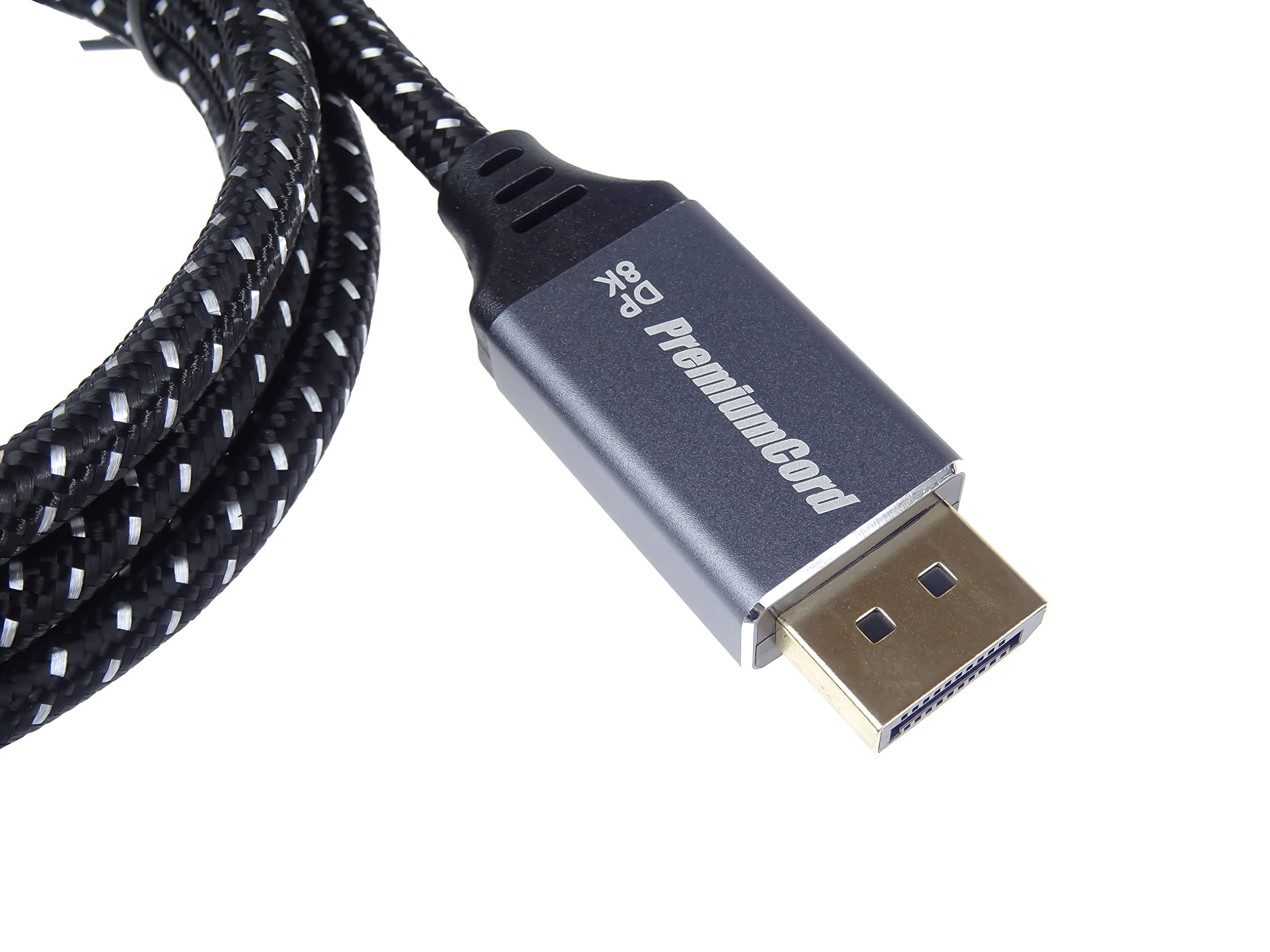 PremiumCord Câble DisplayPort 1.4 8K M/M 1,5 m, DisplayPort vers DisplayPort, 32,4 Gbps, vidéo 8K @ 60Hz, 4K @ 120Hz 2160p, HDCP 2.2, connecteurs dorés, câble textile tressé. (Lot de 4)