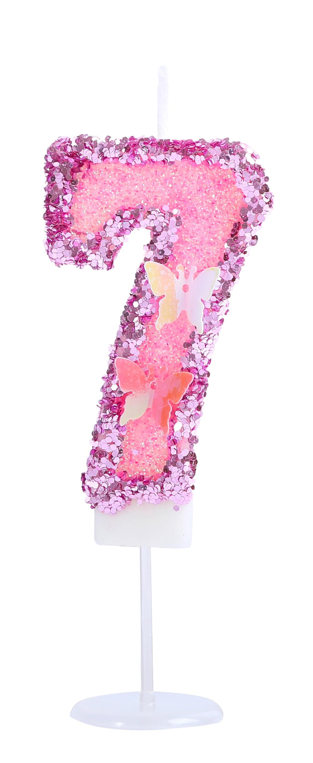Kinsynko Number 7 Birthday Candle for Girls Child Princess, Pink Sequins 3D Butterfly Number 7 Candle for 7th Birthday Butterfly Theme Party Decorations Cake Topper…