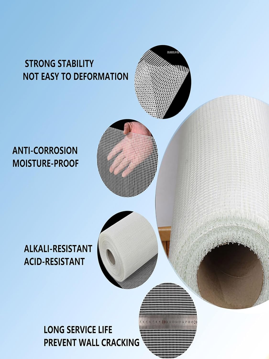Fiberglass Mesh Roll Fibreglass Reinforcing Mesh Fiberglass Mat Material Sheet Enhanced Strength Stability for Seam Patch Wall Crack Seam Repair 3.2 * 328ft 3.2 * 164ft(Size:328ft(100m))
