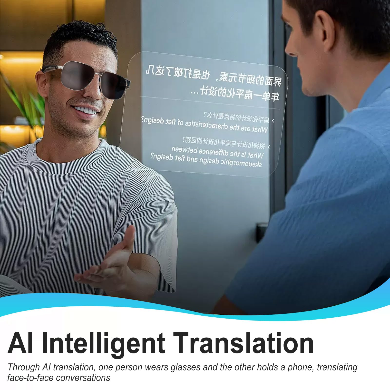 Gafas Inteligentes AI, Gafas de Traductor Inteligente, UV Gafas Bluetooth para Hombre y Mujer, Gafas Inteligente con Bluetooth 5.4, Altavoz Soporte 144 Idiomas