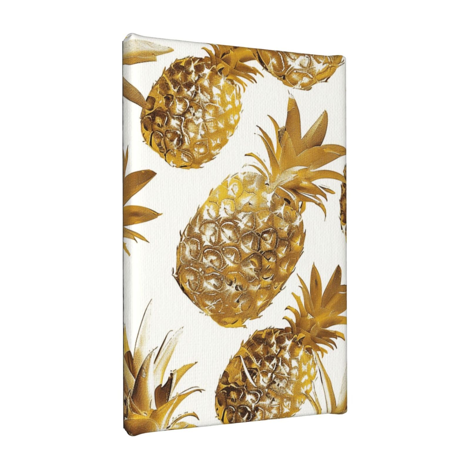 YKLJG golden pineapple background Printed Wall Art Canvas Painting 20x30 CM Wooden Framed Picture Painting Artwork Prints for Bedroom Kitchen Home Office Decor