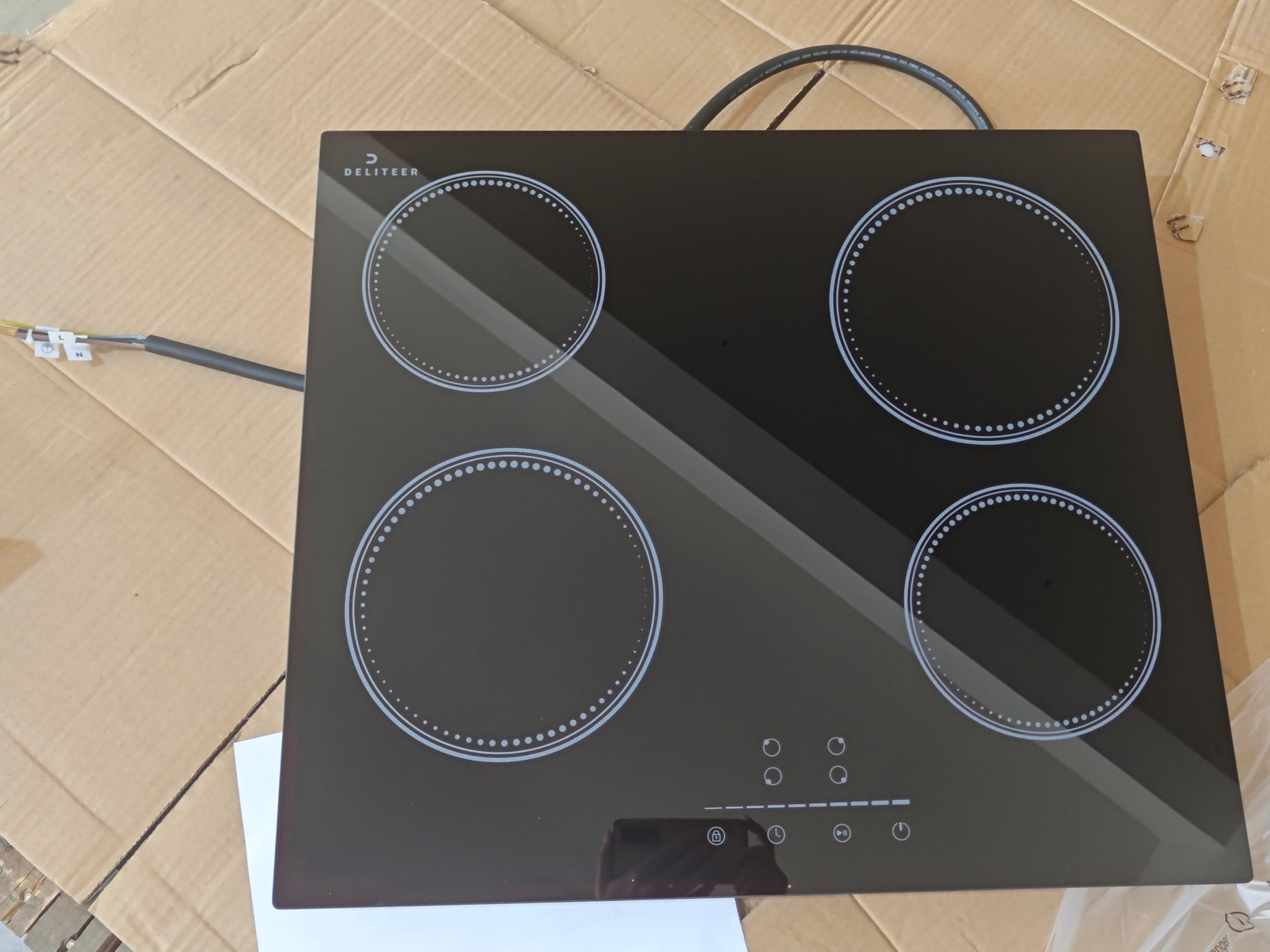 płyta grzewcza z 4 płytami, płyta grzewcza 59 cm, 6000 W, sterowanie Slider-Touch, zamek bezpieczeństwa, funkcja pauzy, 220 V, 50 Hz, bez wtyczki