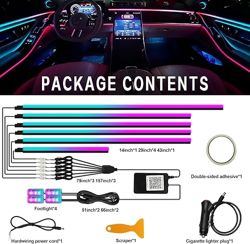 Miniatura 37 de Nueva versión Dreamcolor acrílico luces interiores del coche 18 en 1 RGB kit de iluminación ambiental del coche APP Control Zoned Control System 252