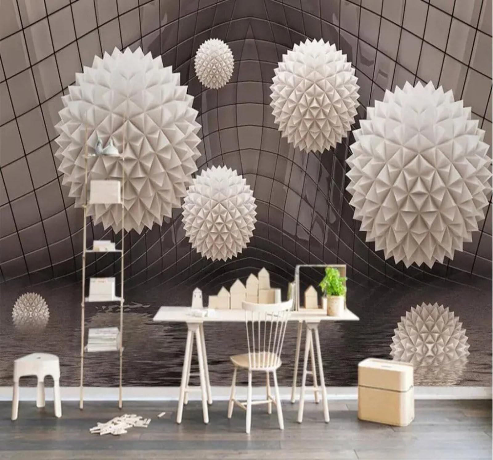 Xlming 350Cm×256Cm(B×H) Abstract Three Dimensional Geometric Spheres Individuality 3D Wallpaper Premium Textured Silk Study Dining Living Room Bedroom Sofa Tv Wall Easy Install-350Cm×256Cm