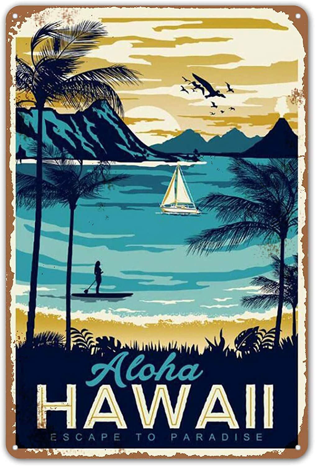 Tin Sign Retro Style Aloha Hawaii Signs for Kitchen Home Office Bar Cafe Decor 8x12 Inch