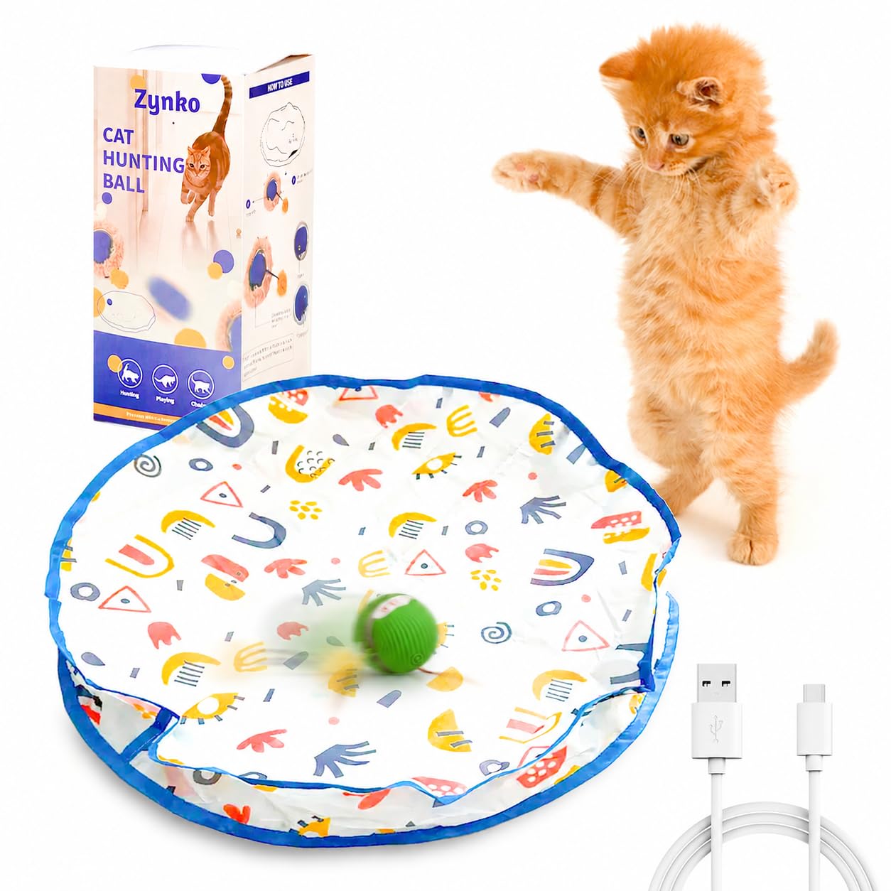 Giocattoli interattivi per gatti, gioco a nascondino con movimento automatico attivato dal movimento, tappetino da gioco da 71 cm, palla a rotolamento rapido in tappetino da gioco per esercizi