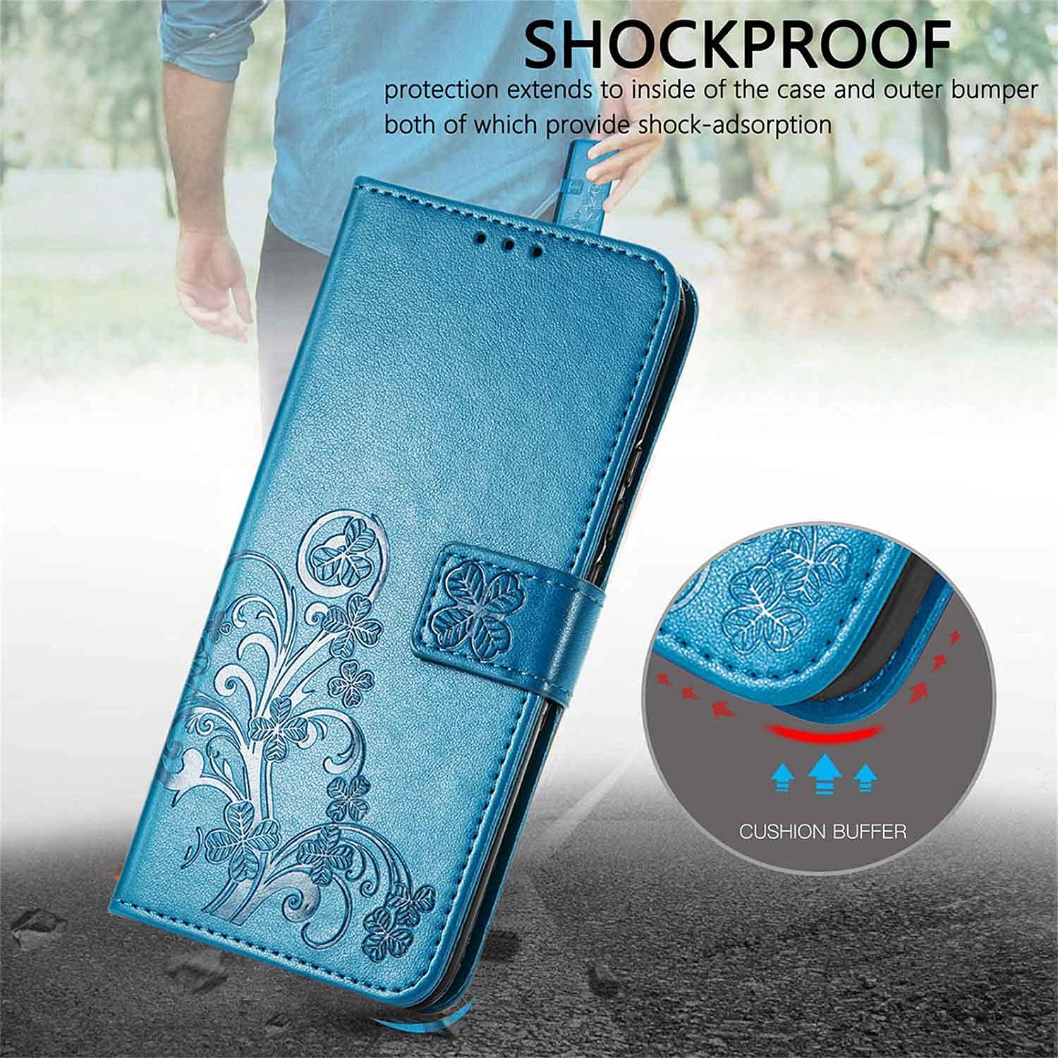 WOBURN Leather Folio Cover per Oppo A78 5G, Trifoglio Fortunato