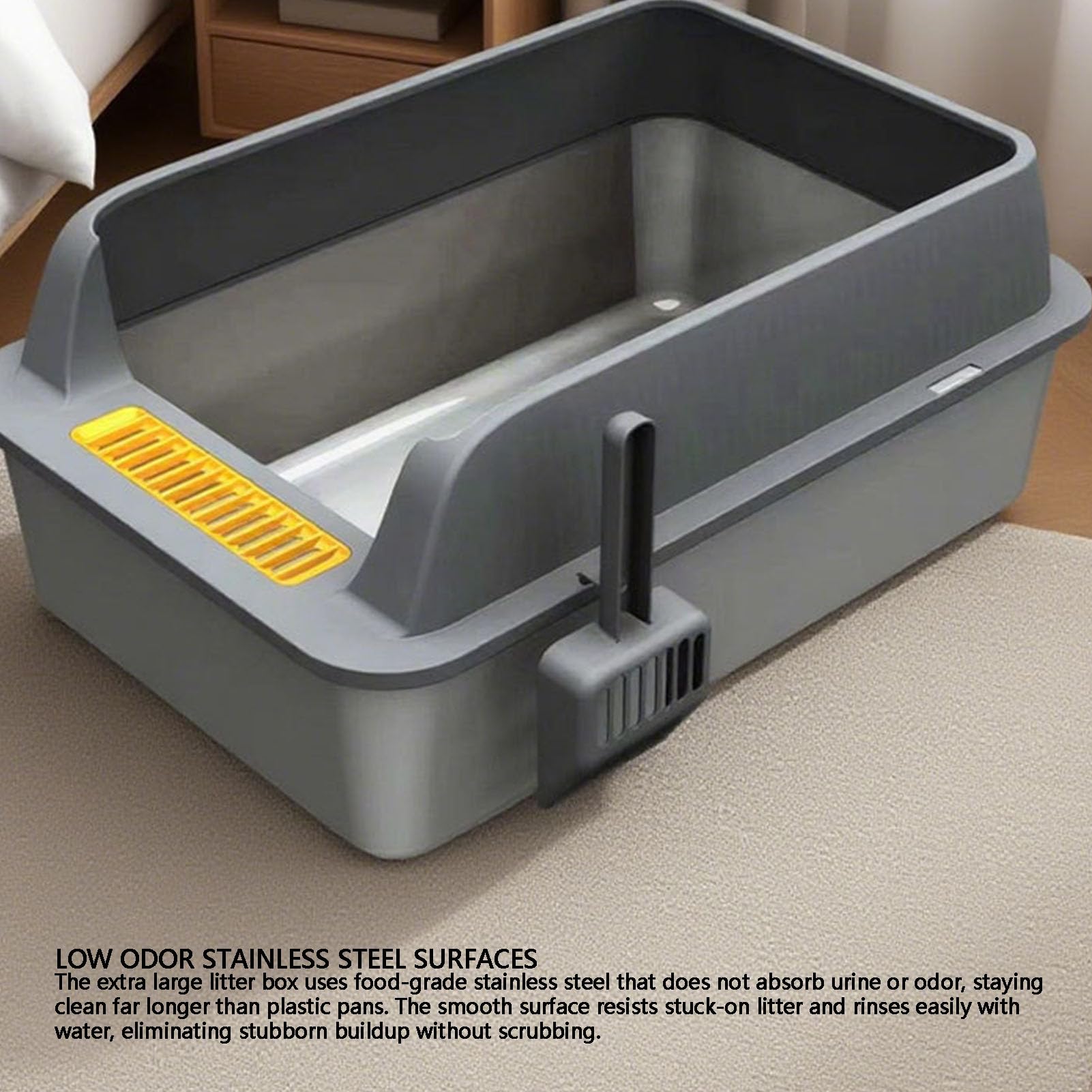 Caja de para Gatos Semicerrada, Acero Inoxidable Pequeña | Construcción de acero inoxidable antioxidante, diseño a prueba de salpicaduras de lados altos, control de olores