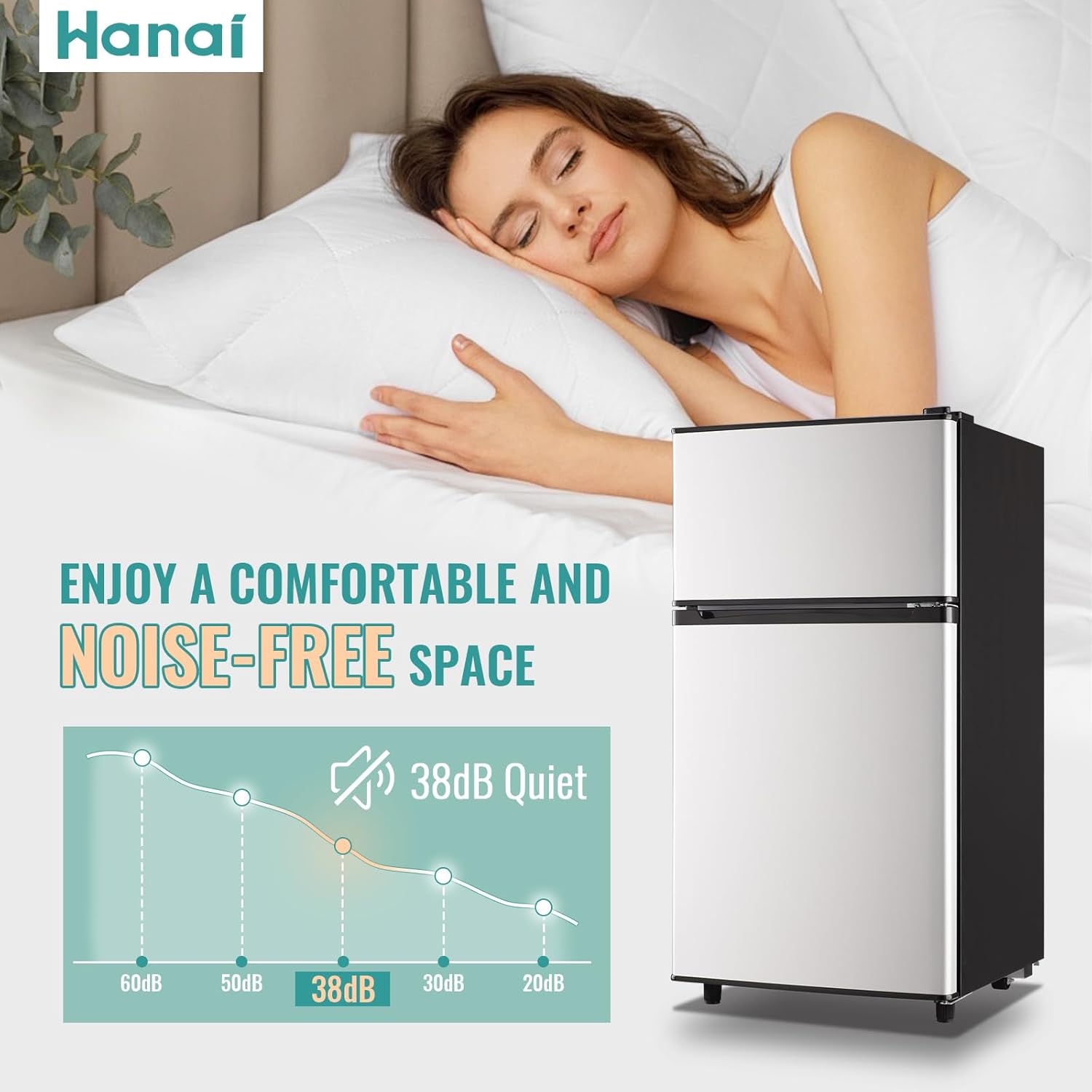 WANAI 3.5 Cu.Ft Mini Fridge with Freezer, Freestanding Refrigerator for Office, Dorm, Apartment, 7-Level Adjustable Thermostat, 2 Removable Shelves and Bakset, Small Fridge in Silver