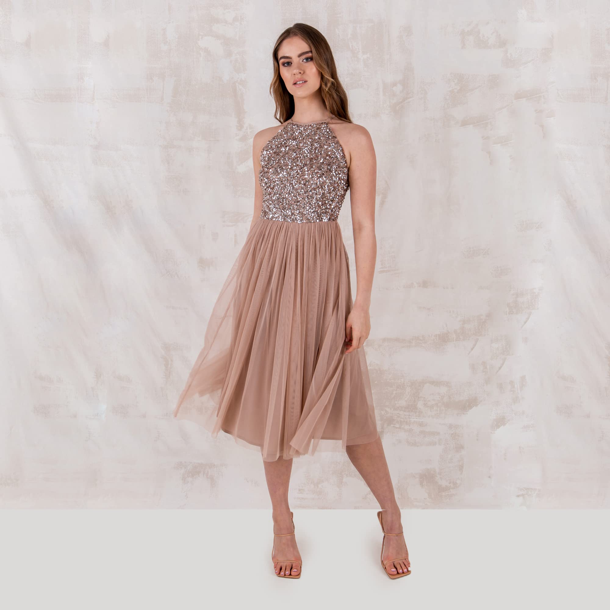 Maya Deluxe Maya Deluxe Womens Ladies Midi Dress with Halter Neck Tulle for Evening Graduation Prom Wedding Bridesmaids Ball Gown Vestito per Damigella d’Onore Donna