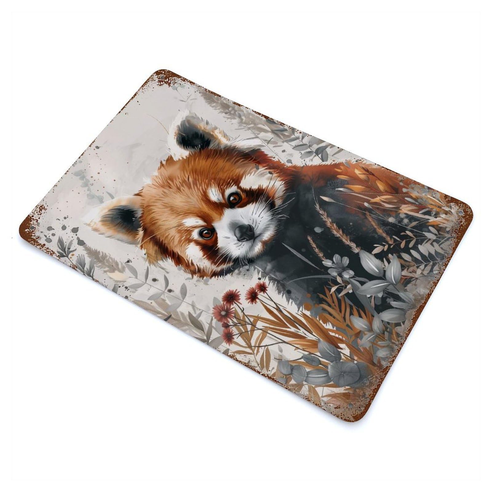 Red Panda Watercolor Distressed Metal Wall Sign 11.8"x7.9", Rustic Home Decor for Farmhouse, Kitchen And Entryway Decor