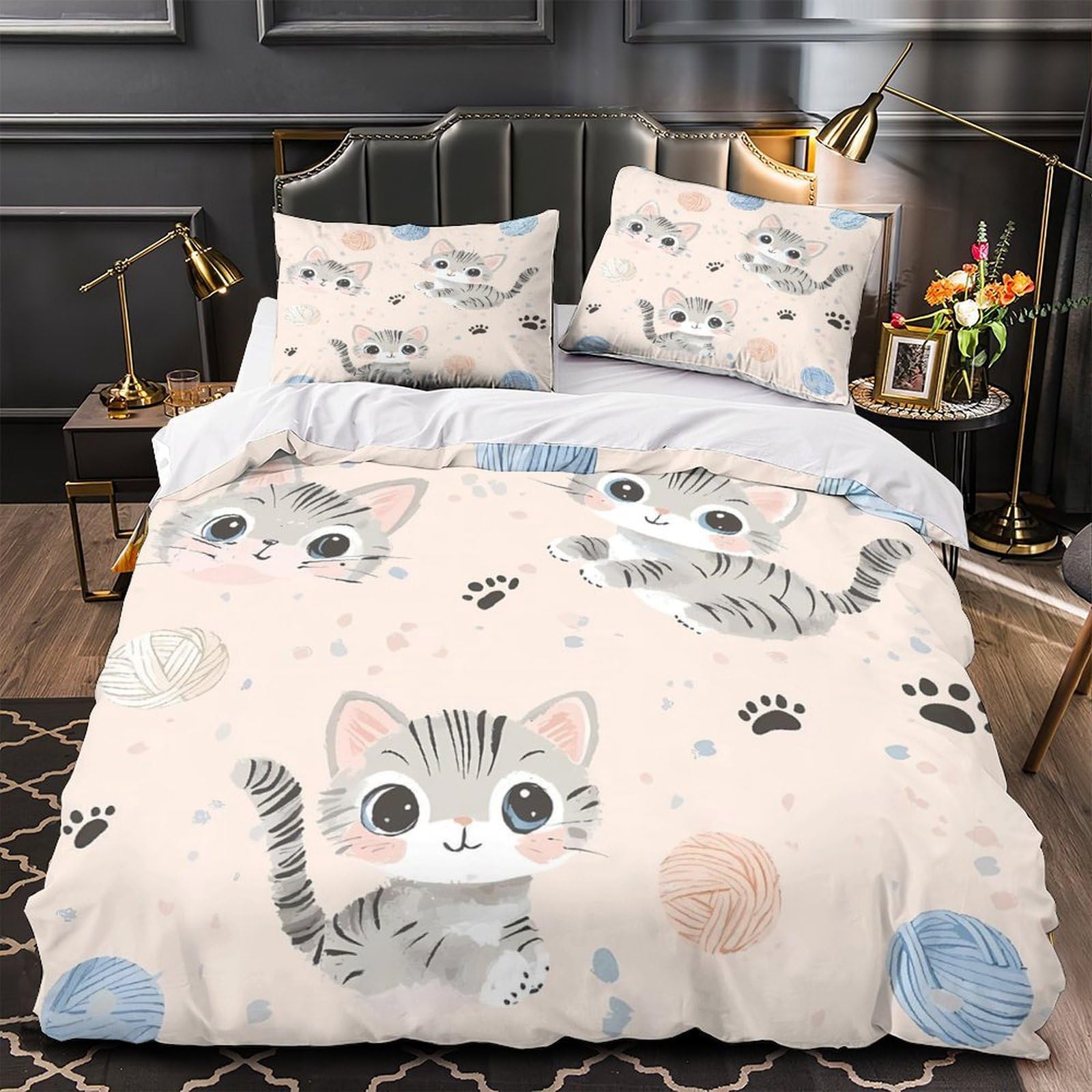 Housse de couette chat 3D hypoallergénique et super douce avec zip