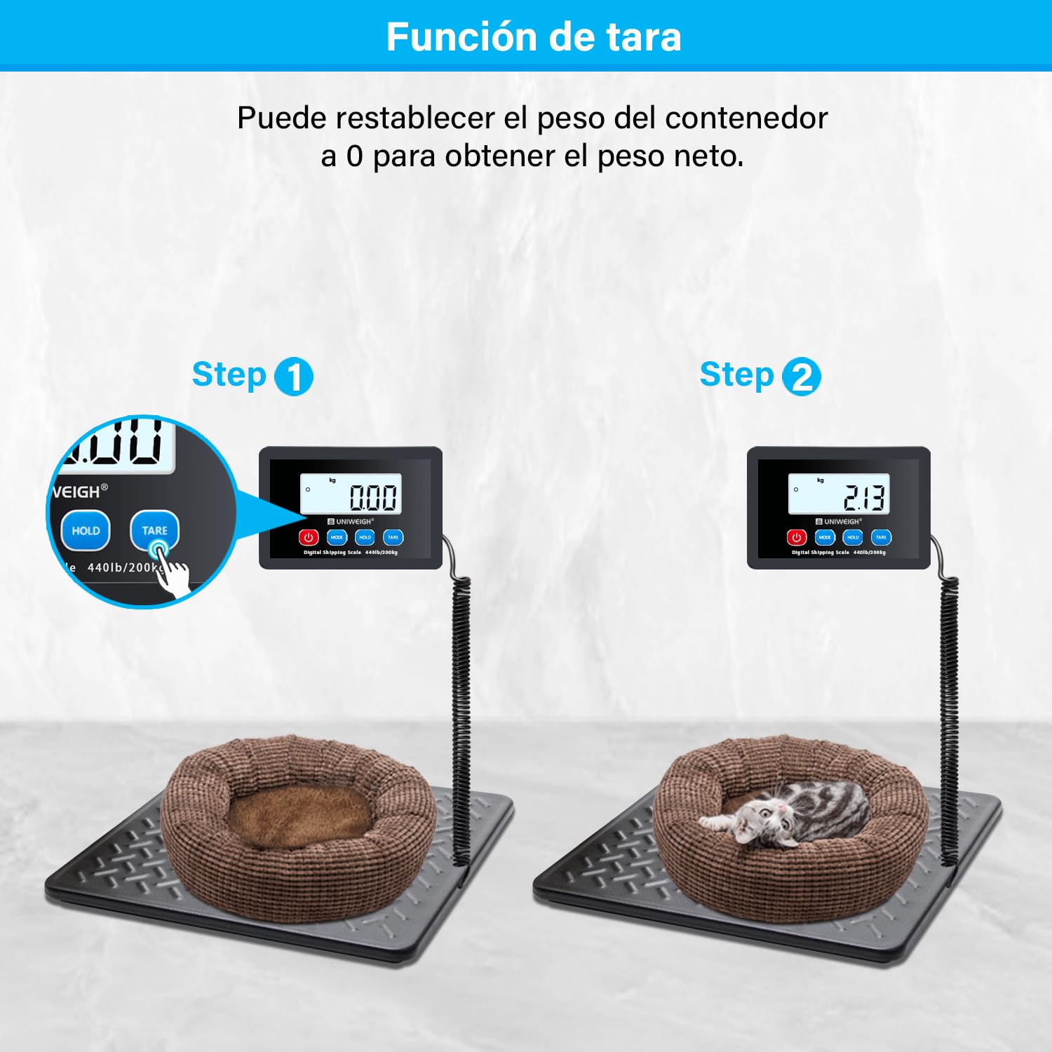 UNIWEIGH Báscula digital de precisión 10 g, plataforma de acero duradera, para paquetes/almacenes/equipaje, báscula de paquete con LCD/Hold/Tara, pilas y USB