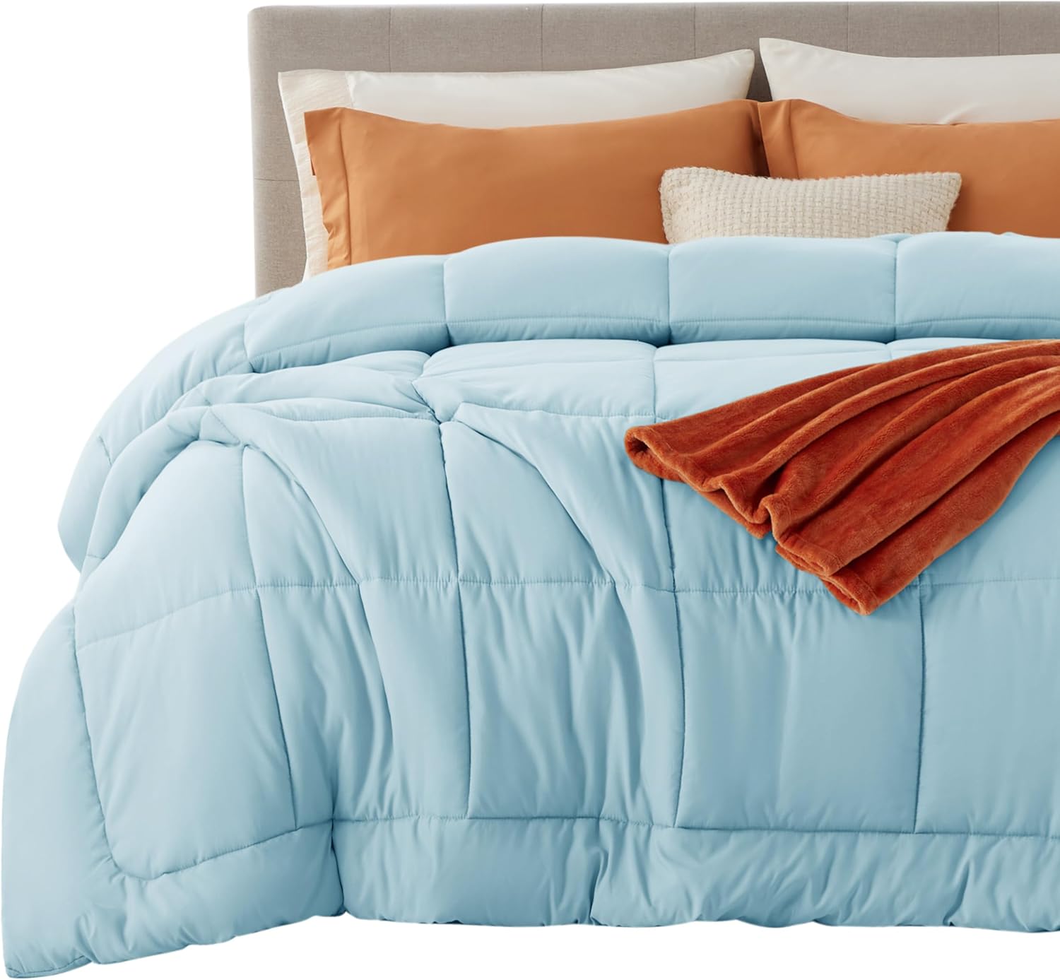 Bedsure Comforter Duvet Insert - Quilted Comforters King Size, All Season Duvet, Down Alternative Bedding, with 8 Tabs, Gifts for Women/Men, Light Spa Blue, King 90 x 102 Inches Light Spa Blue King