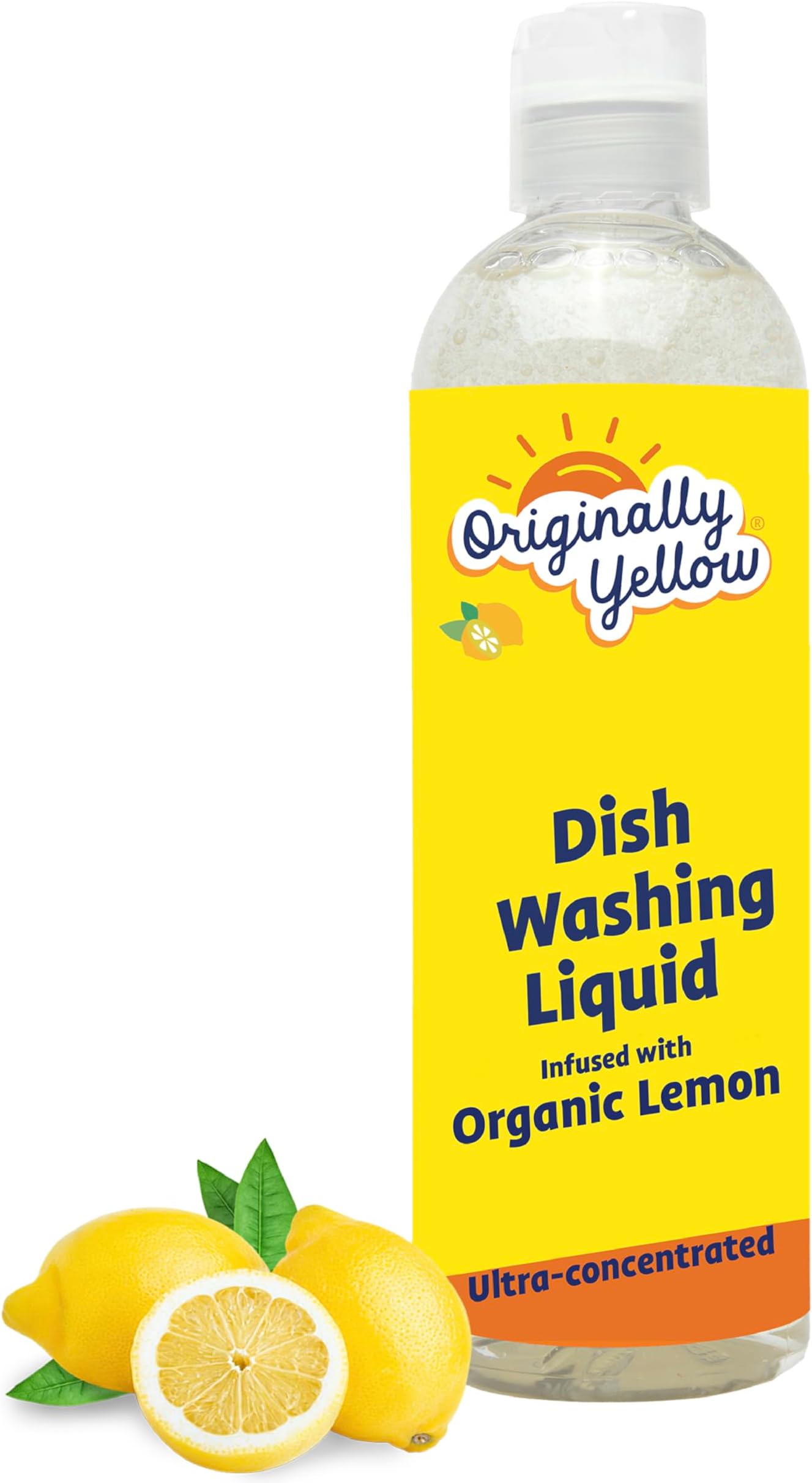 Originally Yellow Plant-Based Dish Washing Liquid | Dish Soap Liquid Infused with Organic Lemon | Quick-Drying Dishwashing Liquid Removes Dirt and Grease | Streak-Free Daily Dish Soap, 470 mL (1-Pack)