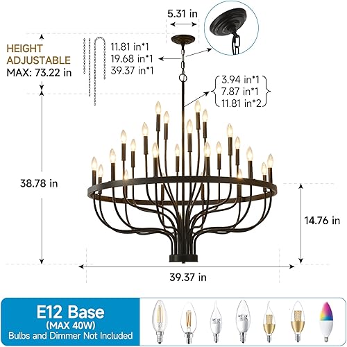 Miniatura 10 de Candelabro negro, lámpara de granja de 6 luces para comedor, lámpara colgante de vela industrial moderna ajustable para dormitorio, vestíbulo,