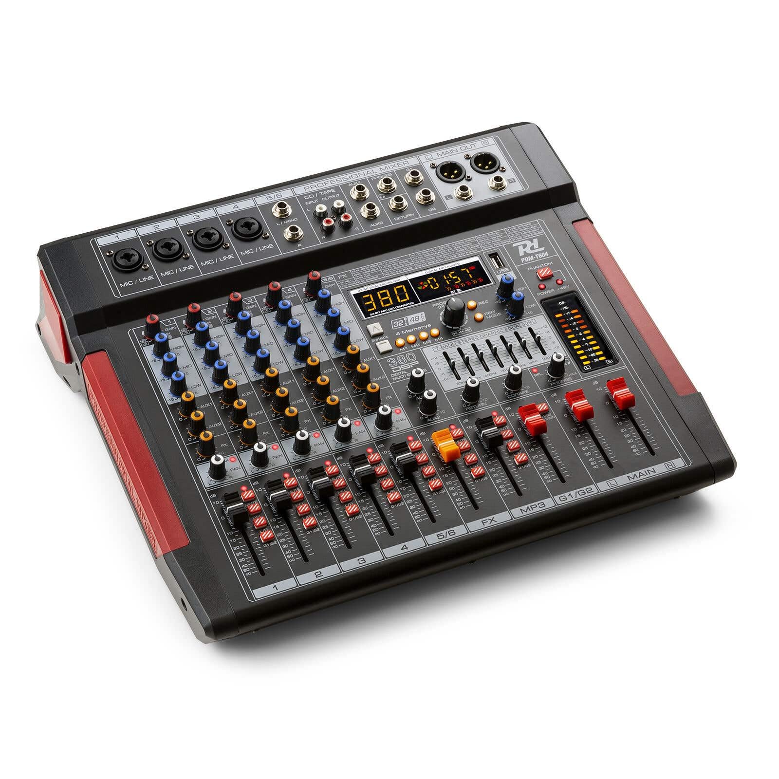 Power Dynamics PDM-T604 Stage Mixer 6-Channel DSP/MP3, professionelles Audio Mischpult, Audio Mixer, Soundmischpult