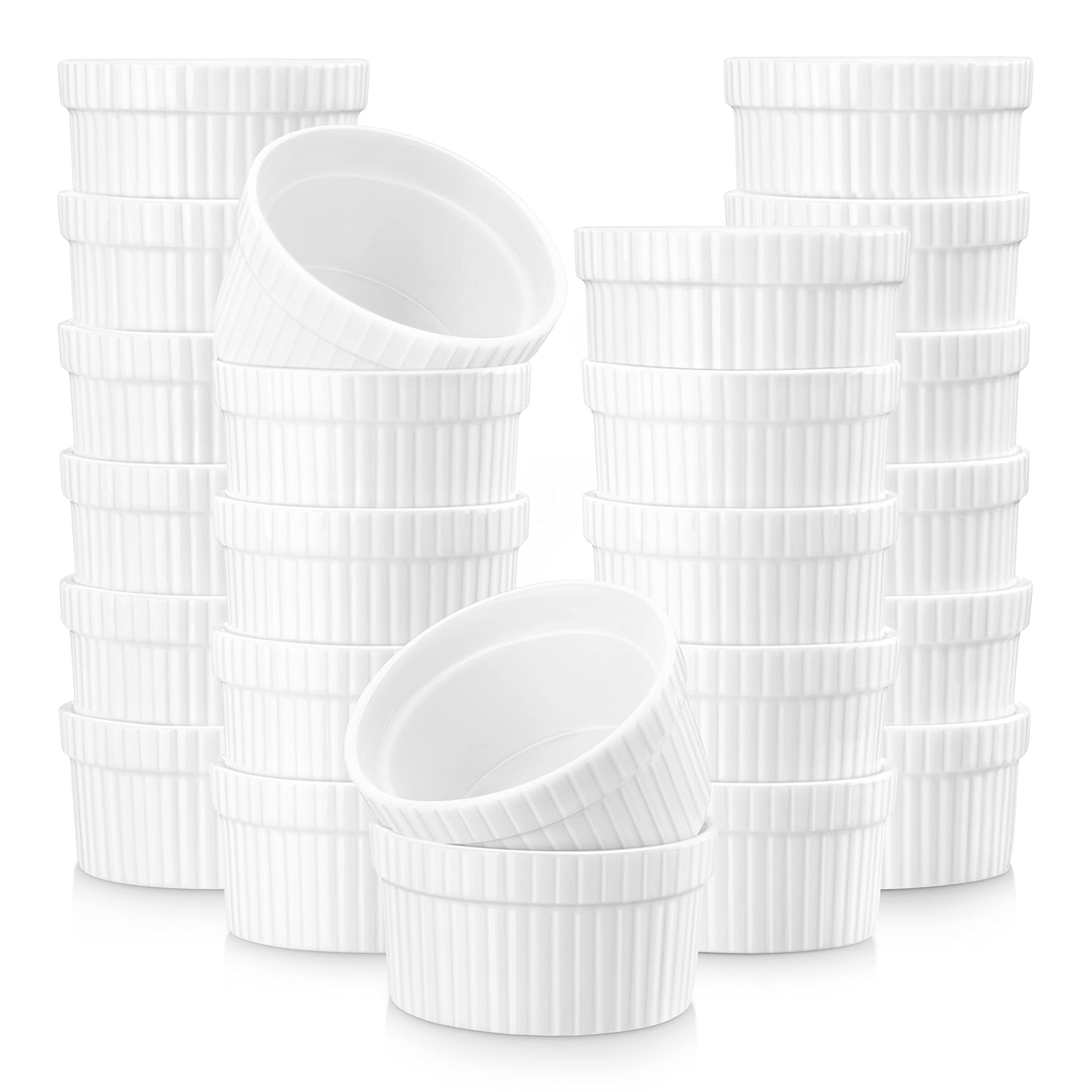 MALACASA, Series Ramekin dish, 24 Piezas Mini Cuencos y Platos de Postre/Snack/Salsa 2.4"(6 cm) Crema de Cerámica Modelo para Hornear