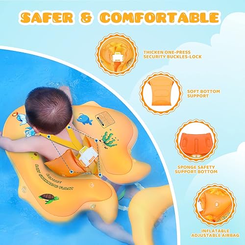 Miniatura 10 de No Flip Over Baby Pool Float with Canopy UPF50+ Sun Protection, Inflatable Baby Float with Sponge Safety Support Bottom, Fun Gifts Water Toys