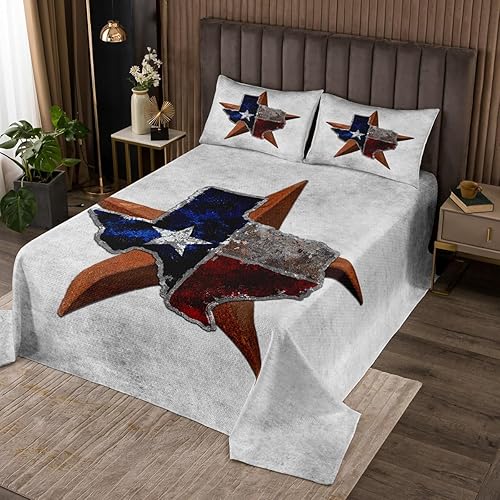 Erosebridal Juego de ropa de cama tamaño Queen con diseño de bandera del estado de Texas, juego de colcha de estrellas de Texas, juego de edredón