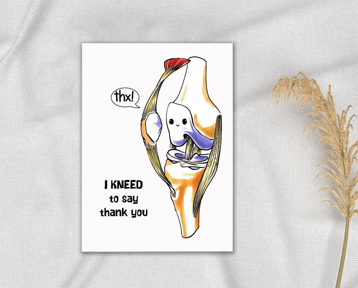 Knee Pun Thank You Card - I Kneed To Say Thank You - 5x7 inches Modern Cartoon Greeting Card - Image 3