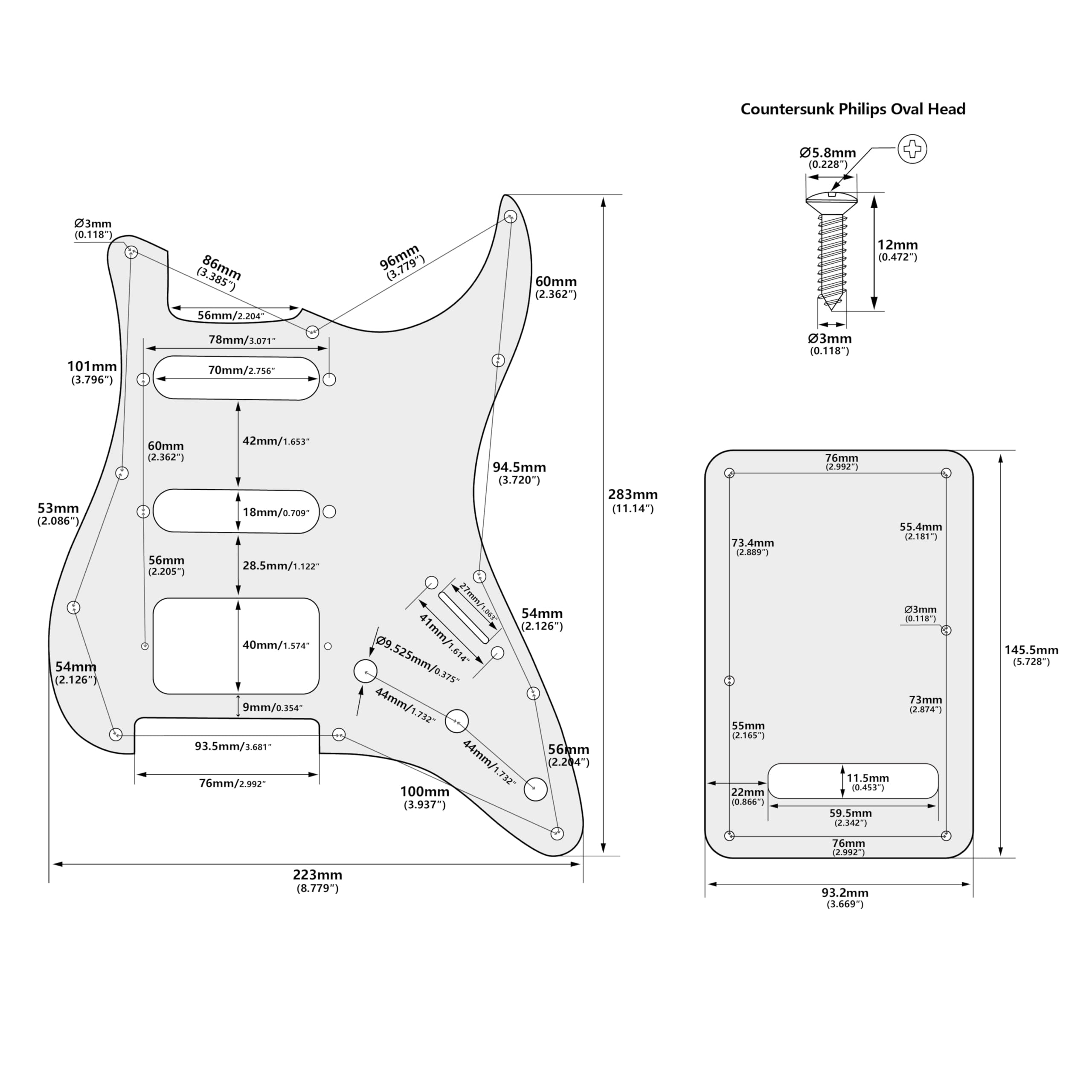 Banworks 1Ply Strat HSS Pickguard 11-Hole SSH Pickguard Scratch Plate with Backplate 6-Hole Trem Tremolo Cover Set for USA/Mexican Modern Style Standard Stratocaster ST JT/HB-09 White - Image 2