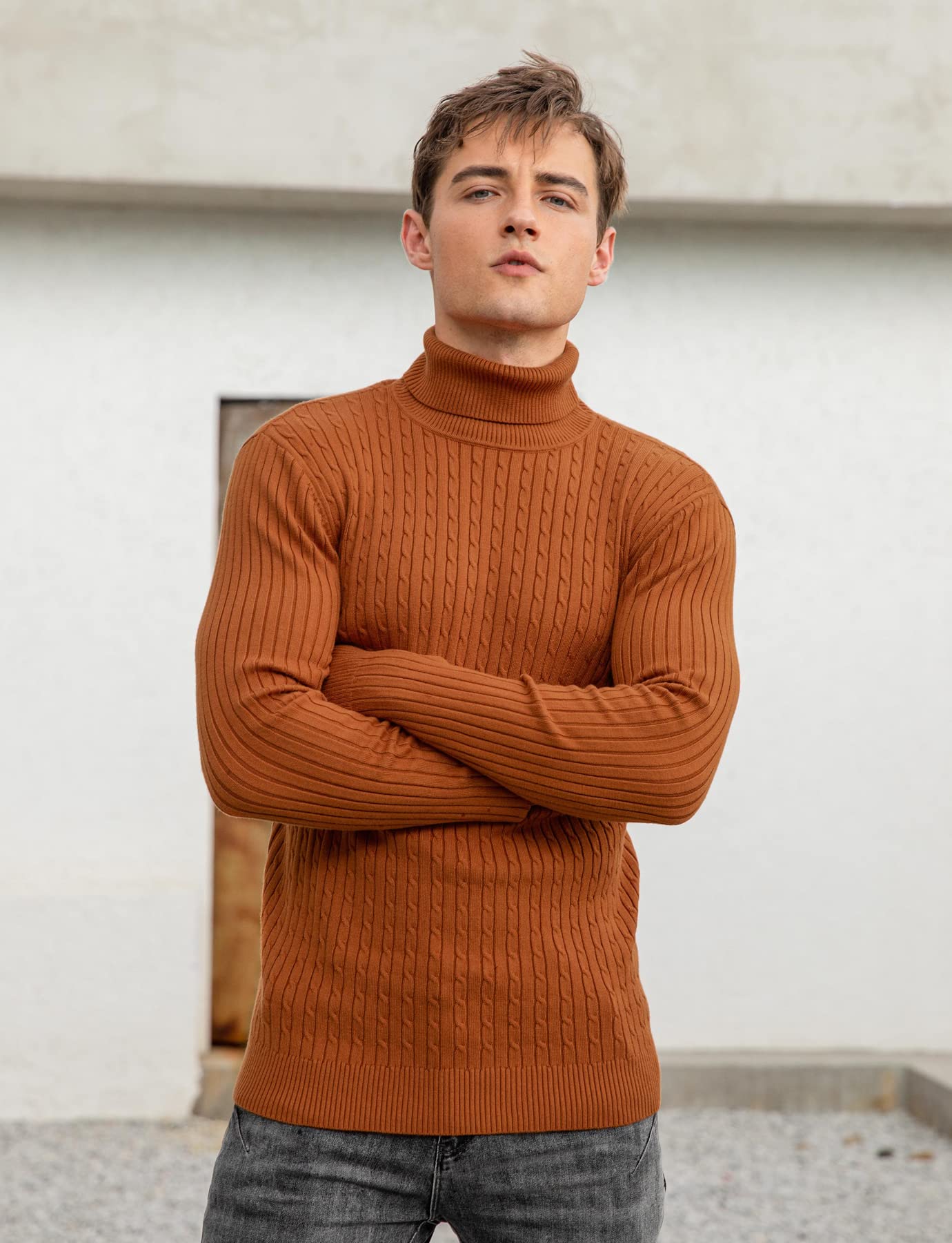 AIDEAONE Maglione Dolcevita da Uomo Maglione Casual a Costine Slim Fit a Maglia Collo Alto Pullover Dolcevita