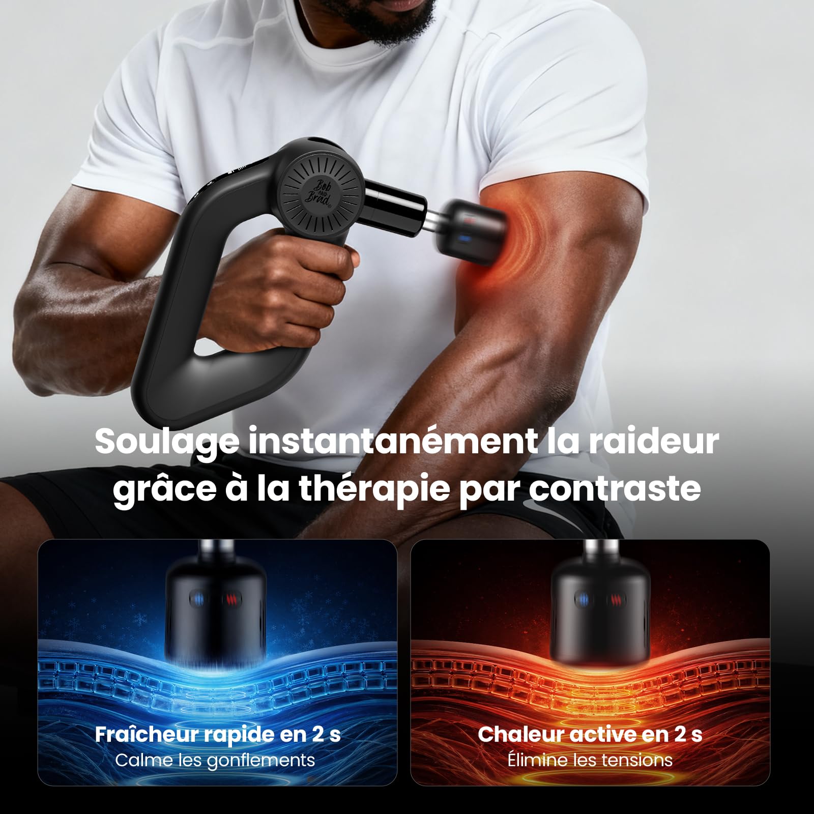 BOB AND BRAD D6 Pro Max+ Pistolet de Massage Musculaire avec Tête Chaude et Froide, Amplitude de 16 mm, Massage Gun pour Soulager Douleurs et Raideurs Musculaires, Tissus Profonds