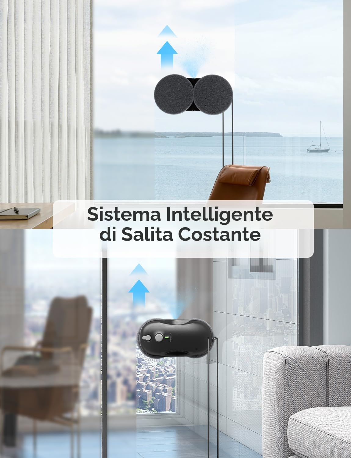 Tosima W3 Robot Lavavetri Finestre, Lavavetri Elettrico con Spruzzo Bidirezionale, Aspirazione Intelligente 3800PA, Triplo Sistema Sicurezza e Telecomando, per Vetri e Superfici Lisce, con 12 Panni