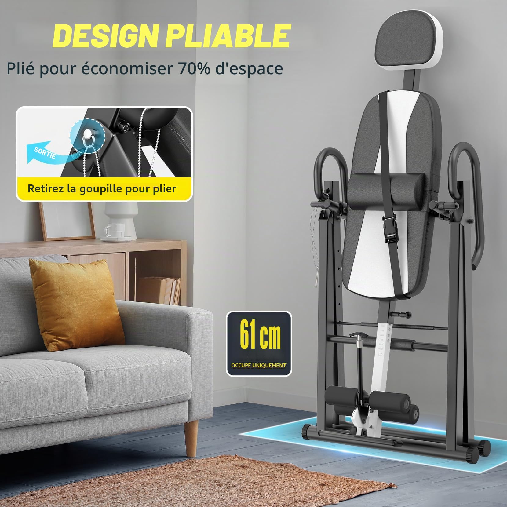 Dripex Banc Inversion Robuste avec appuie-tête et Ceinture de Protection | Réglable inversion machine d’étirement du dos pour soulager les douleurs