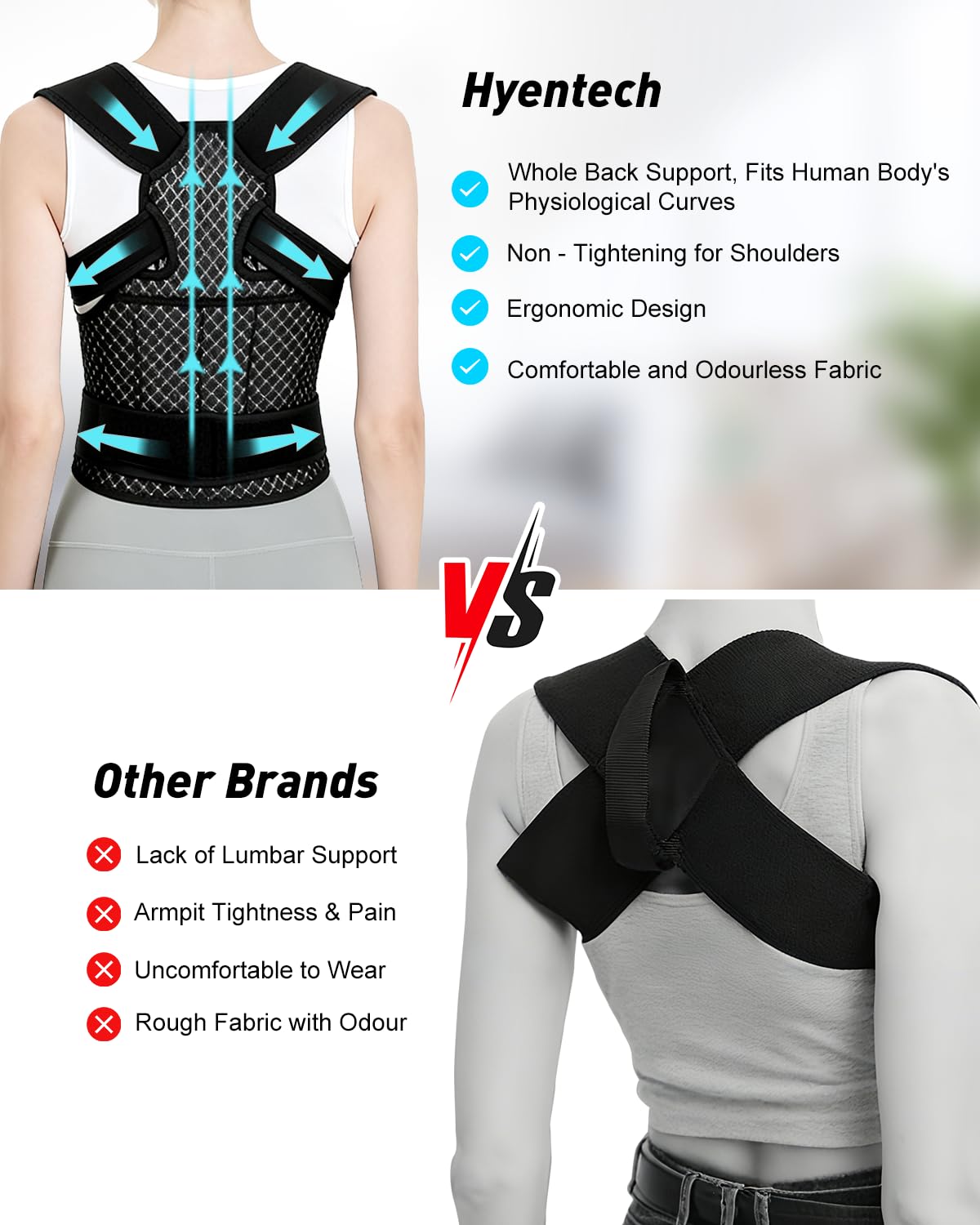 Posture Corrector for Women and Men, Breathable Full Back Straightener for Improving Hunchback Posture, Adjustable Back Support Brace for Upper and Lower Back Pain Relief, Size L