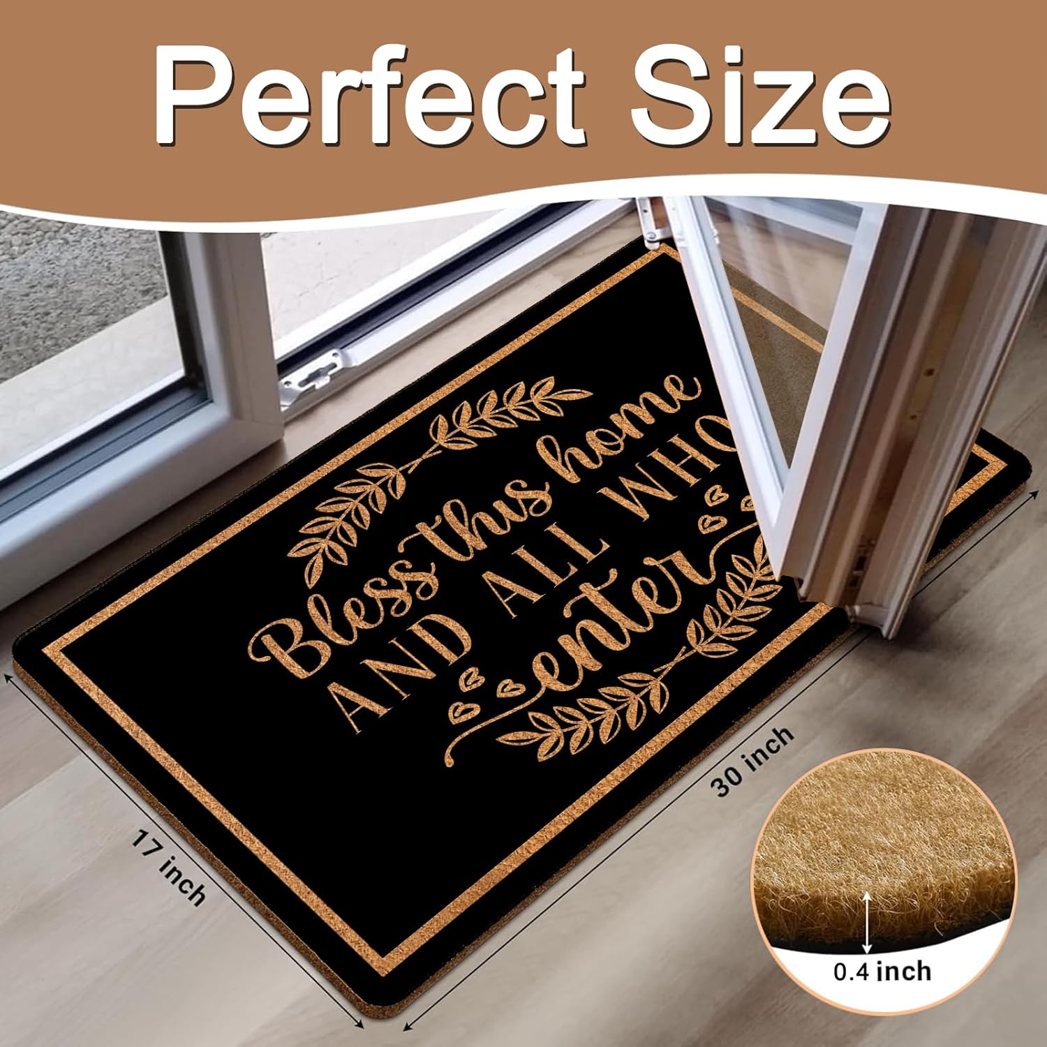 Bless This Home Holiday Welcome Funny Mat 30"x17" - Non-Slip Christmas Entry Rug, Indoor/Outdoor Festive Decor