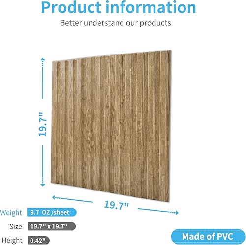 Miniatura 4 de Art3d Panel de pared de listones, panel texturizado acanalado 3D 12-Azulejos 19.7 x 19.7 pulgadas. - Nogal