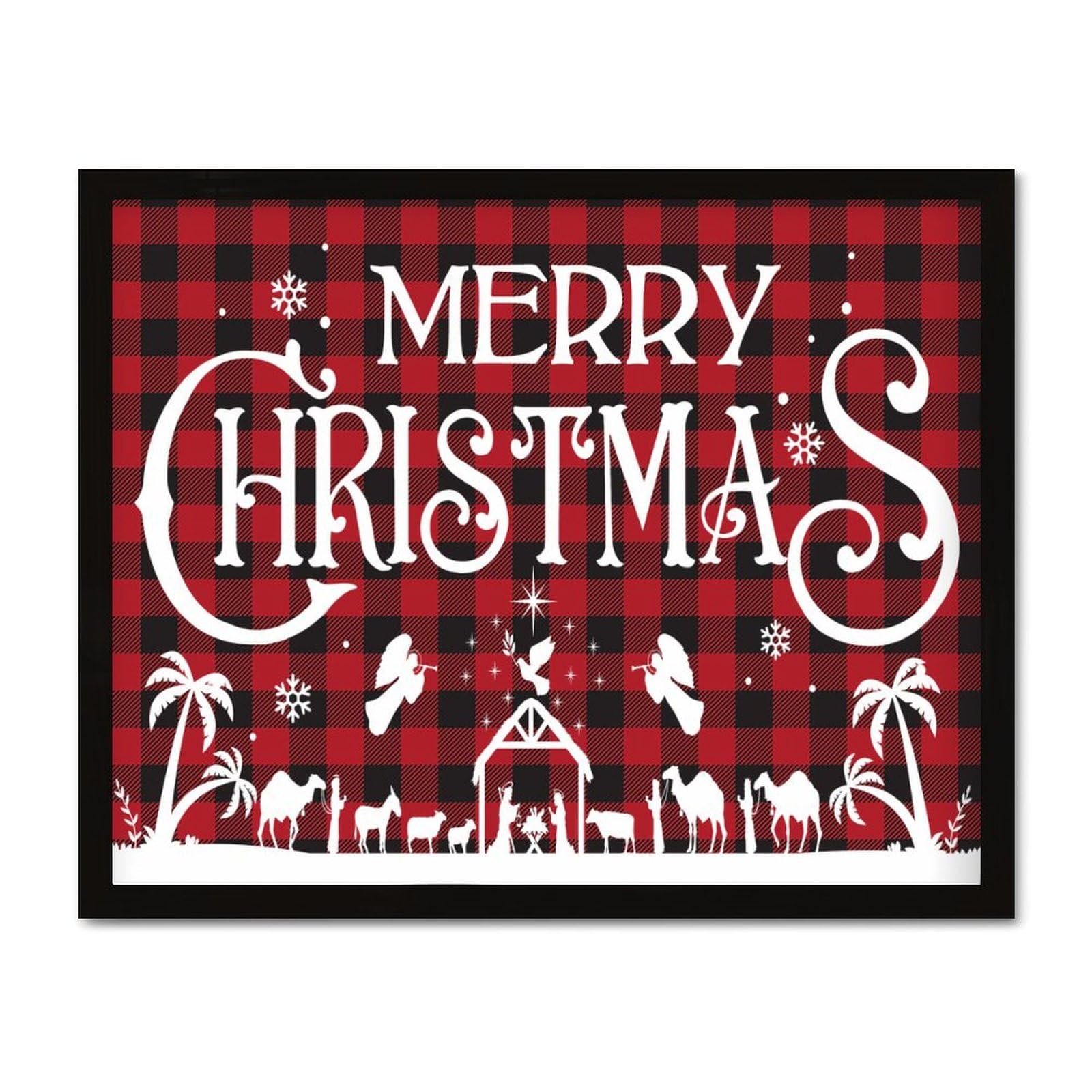 Panneau religieux chrétien Merry Christmas en bois encadré pour décoration verticale 40x50 cm