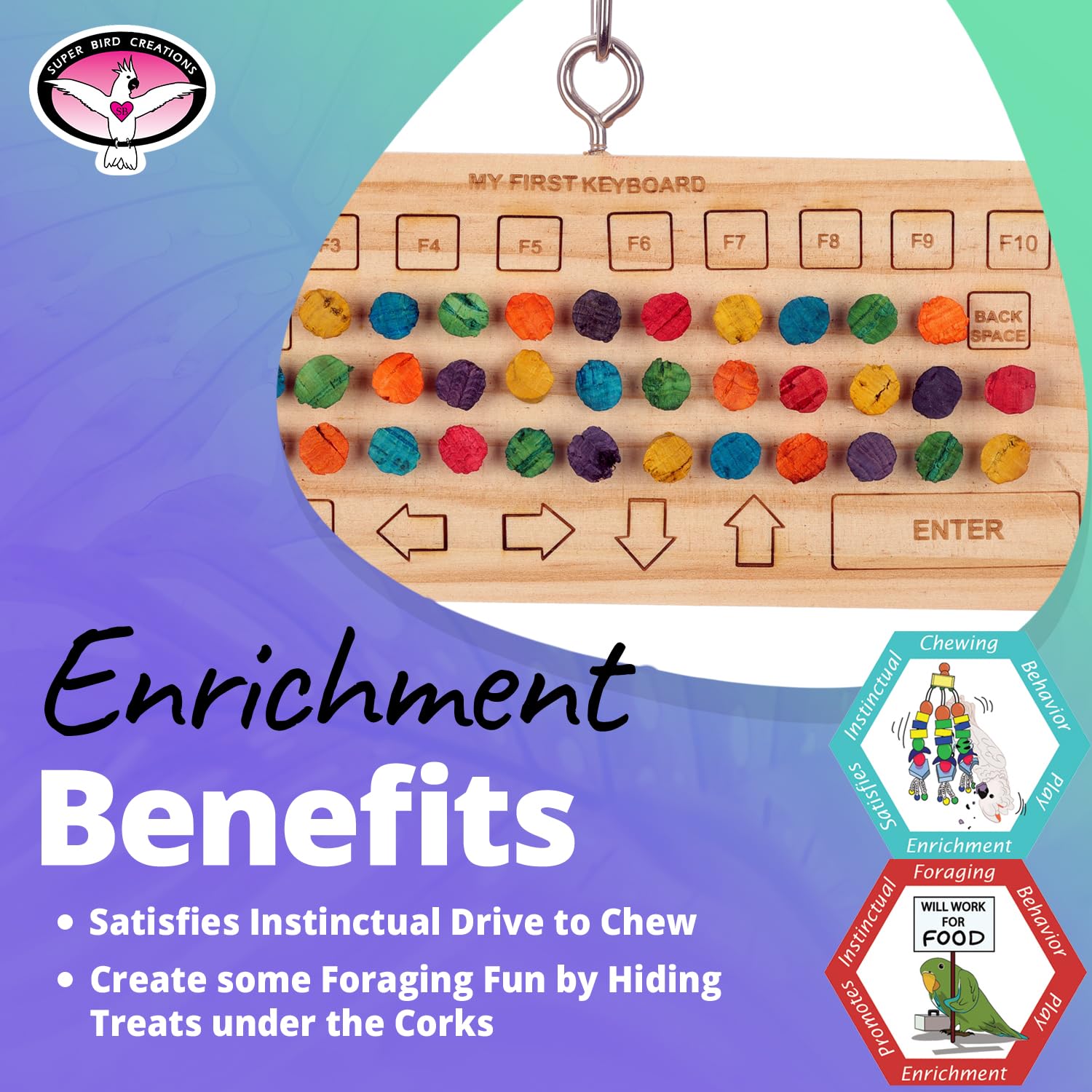 Super Bird Creations SB1225 Birdie Keyboard Bird Toy - Hardwood